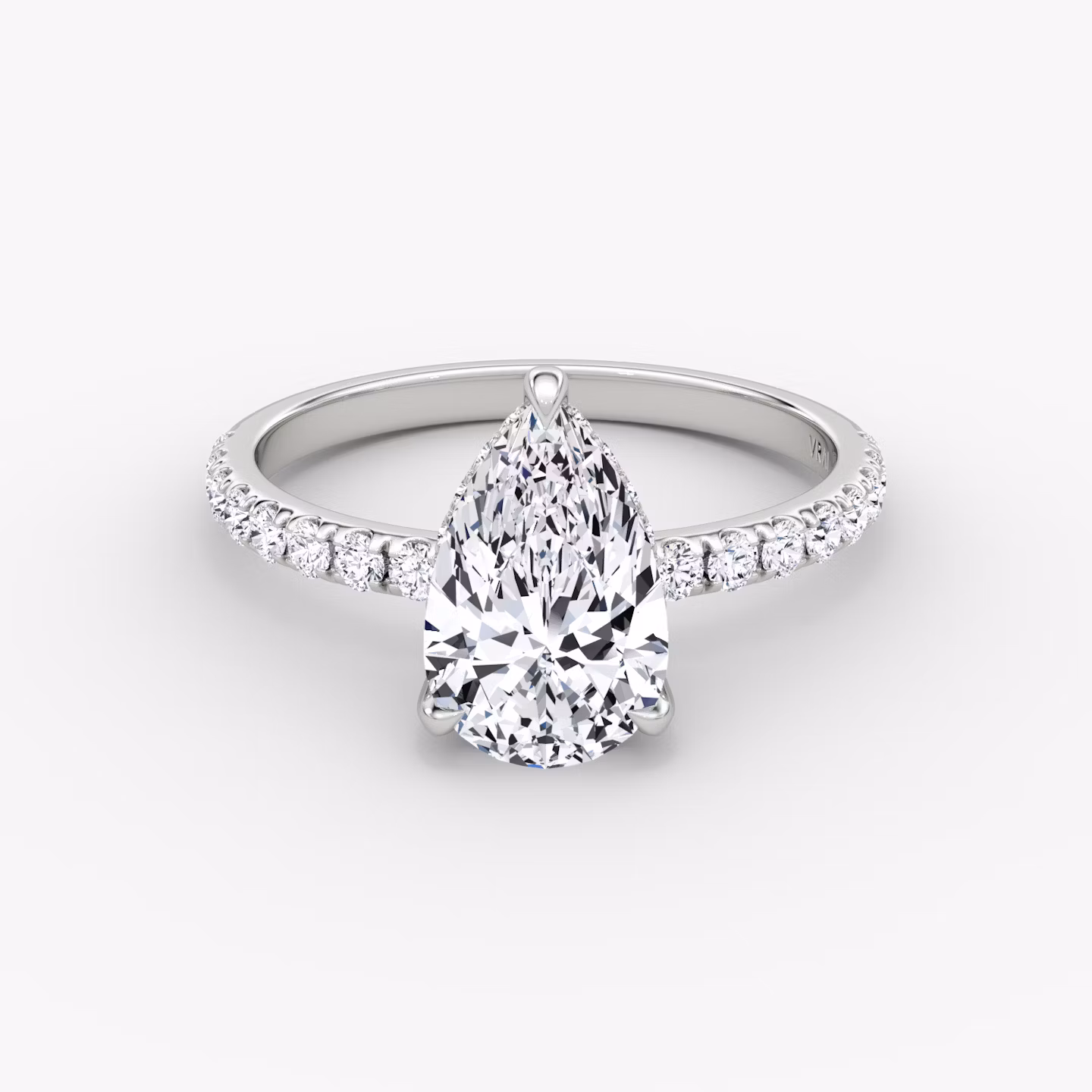 The Classic Hidden Halo | Pear | 18k | White Gold | bandAccent: Pavé | bandWidth: large | prongStyle: Plain | diamondOrientation: vertical | caratWeight: other