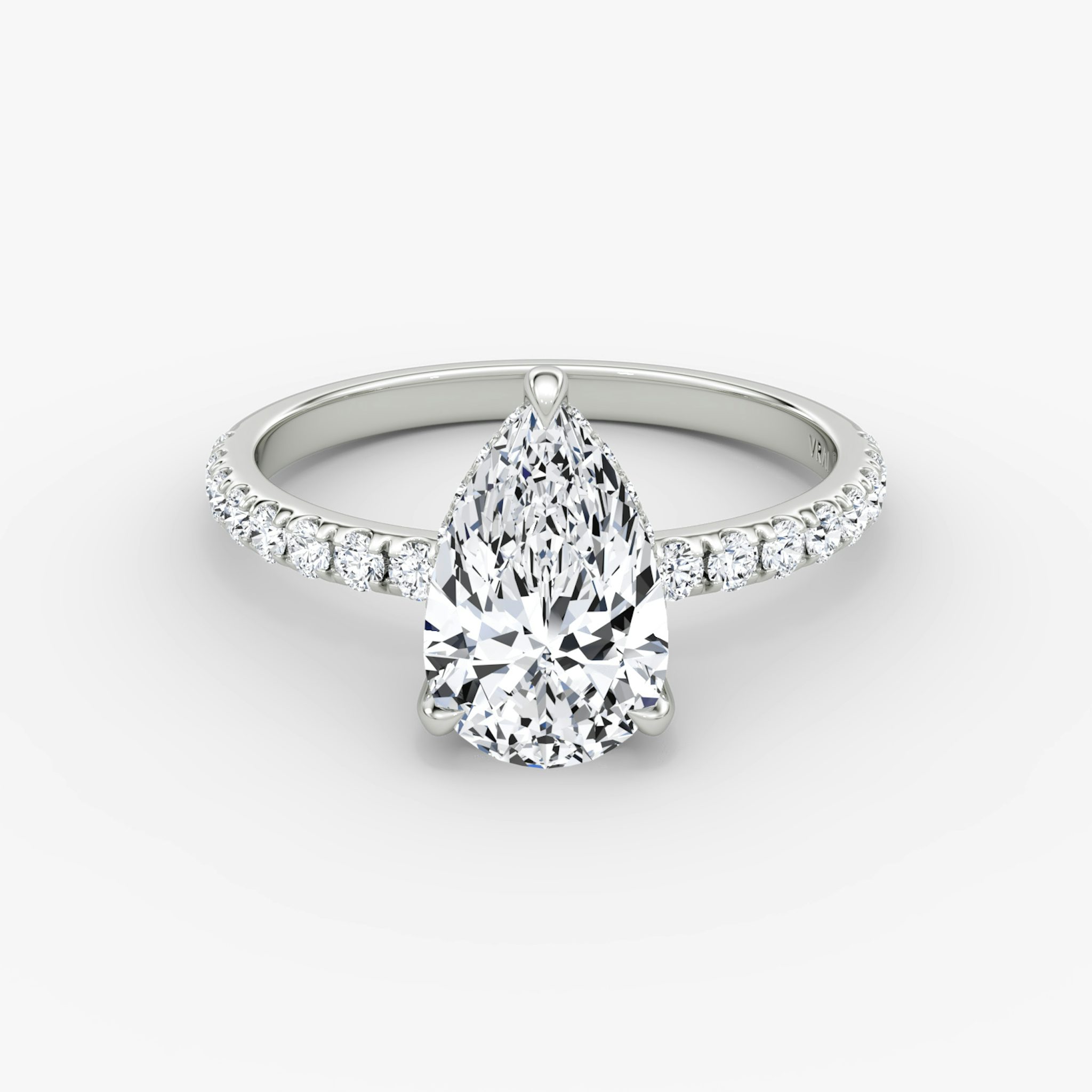 The Classic Hidden Halo | Pear | 18k | White Gold | bandAccent: Pavé | bandWidth: large | prongStyle: Plain | diamondOrientation: vertical | caratWeight: other