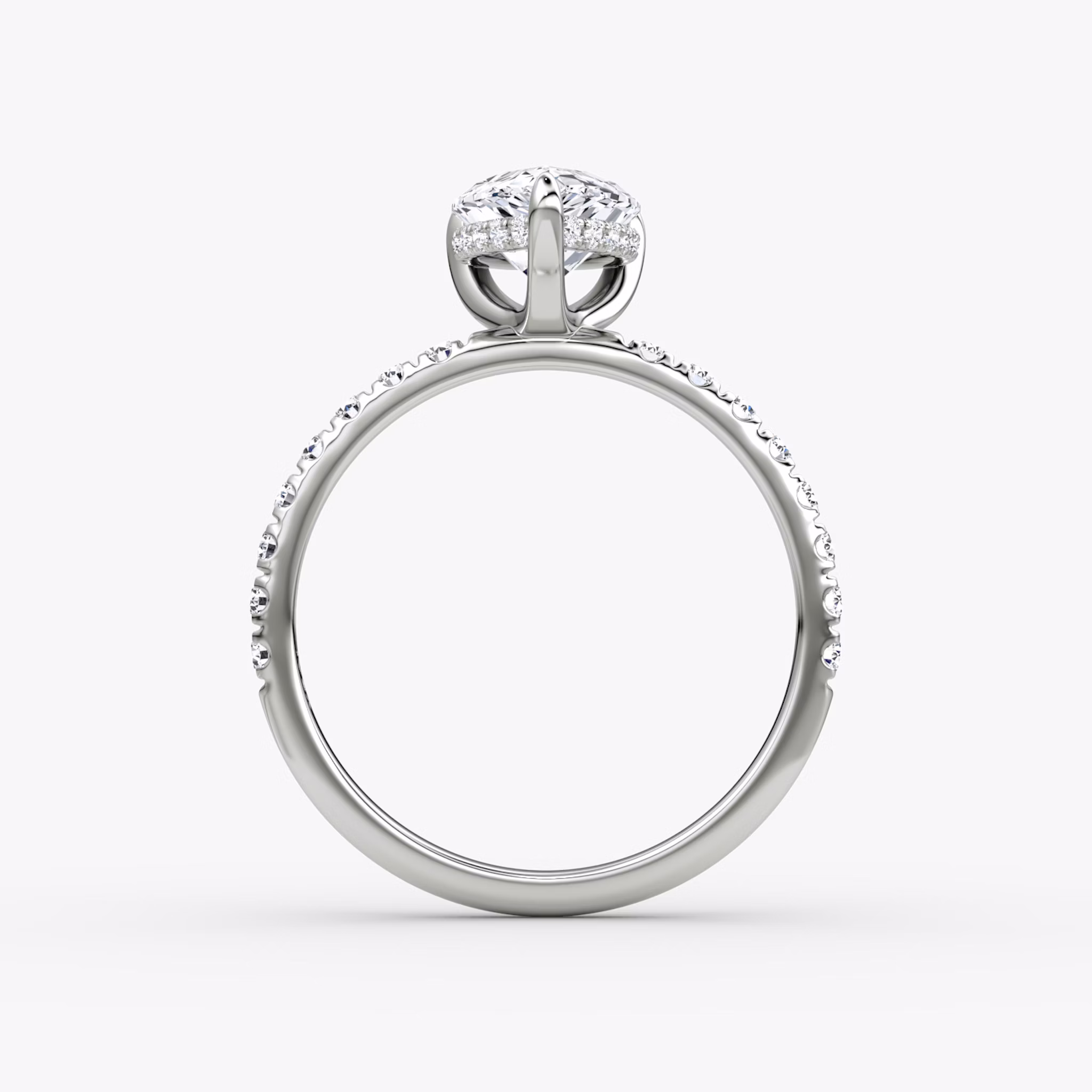 The Classic Hidden Halo | Pear | 18k | White Gold | bandAccent: Pavé | bandWidth: large | prongStyle: Plain | diamondOrientation: vertical | caratWeight: other