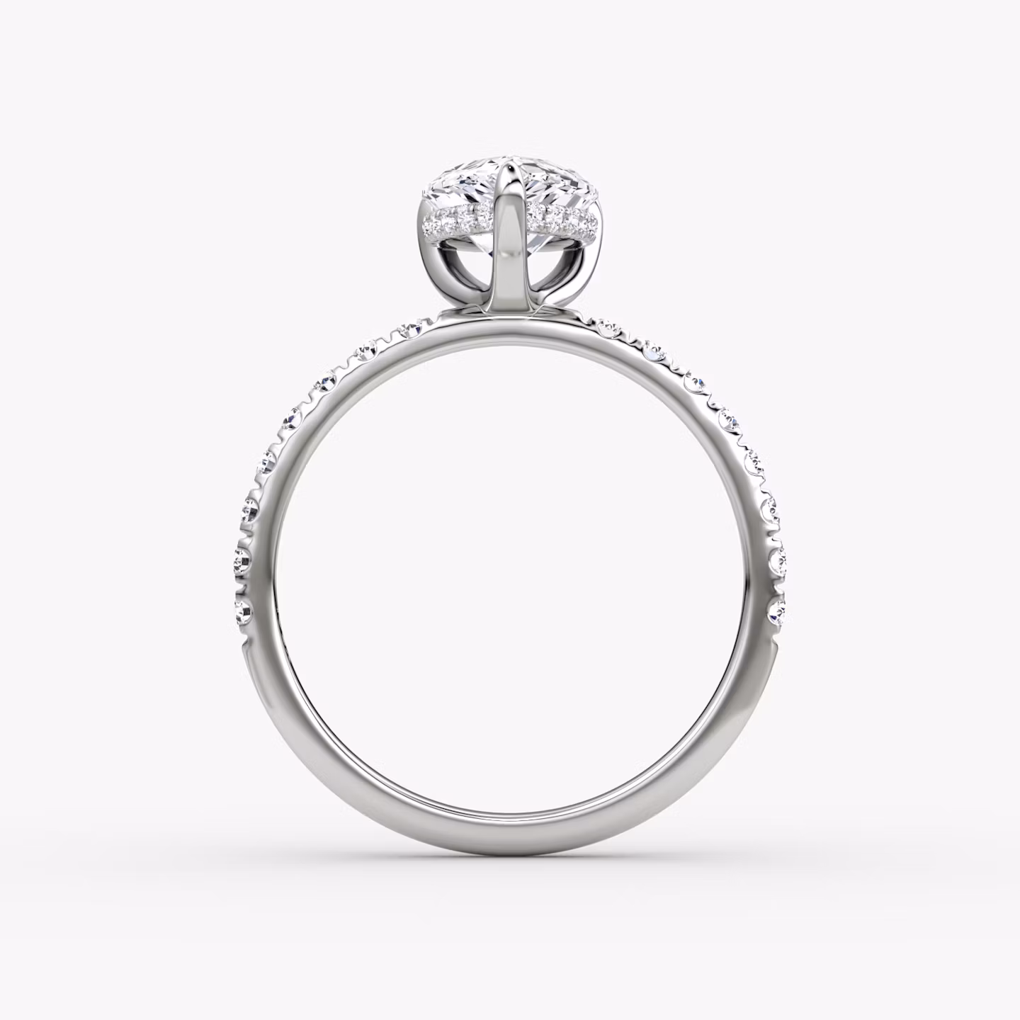 The Classic Hidden Halo | Pear | 18k | White Gold | bandAccent: Pavé | bandWidth: large | prongStyle: Plain | diamondOrientation: vertical | caratWeight: other