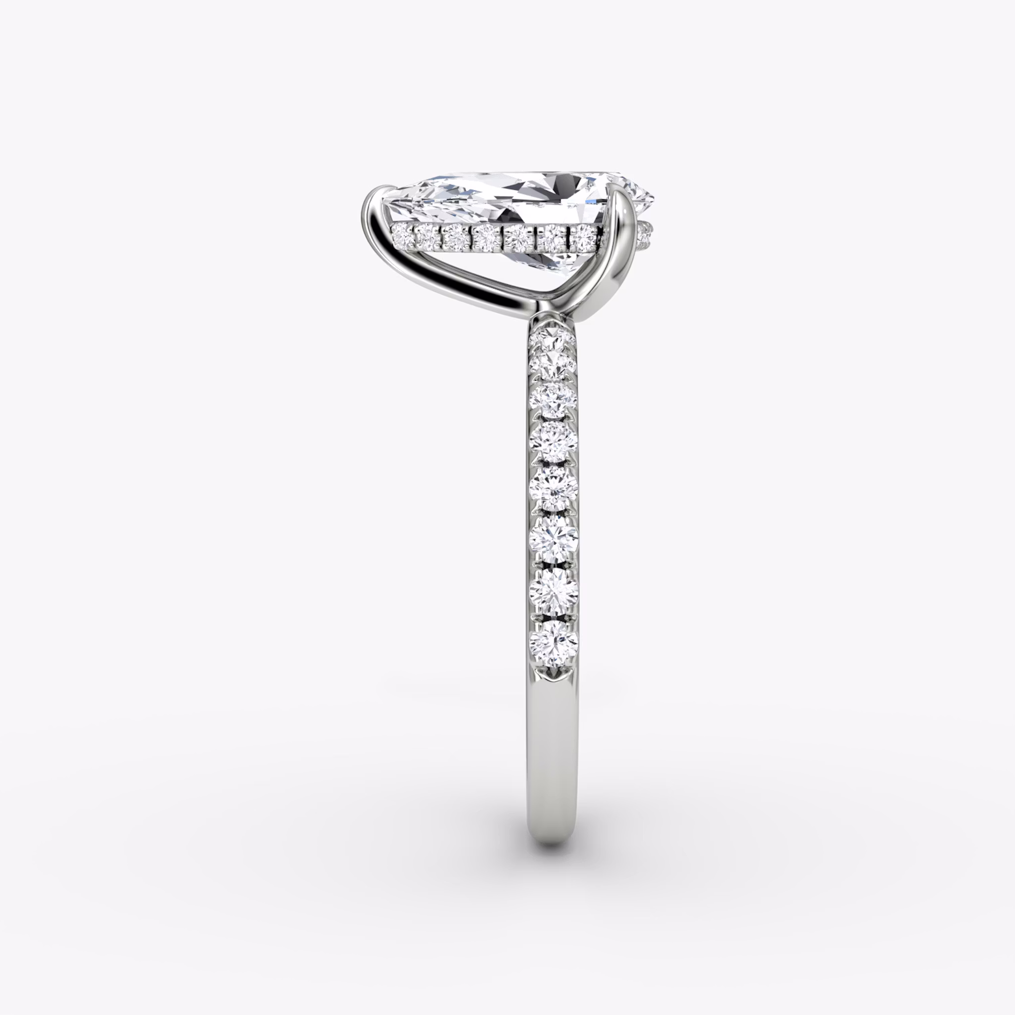 The Classic Hidden Halo | Pear | 18k | White Gold | bandAccent: Pavé | bandWidth: large | prongStyle: Plain | diamondOrientation: vertical | caratWeight: other