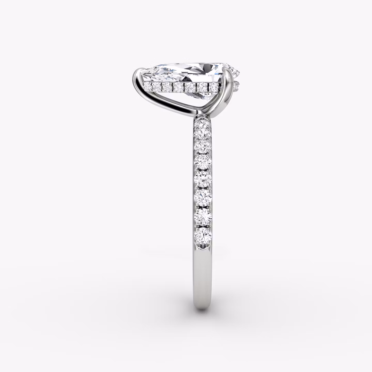 The Classic Hidden Halo | Pear | 18k | White Gold | bandAccent: Pavé | bandWidth: large | prongStyle: Plain | diamondOrientation: vertical | caratWeight: other