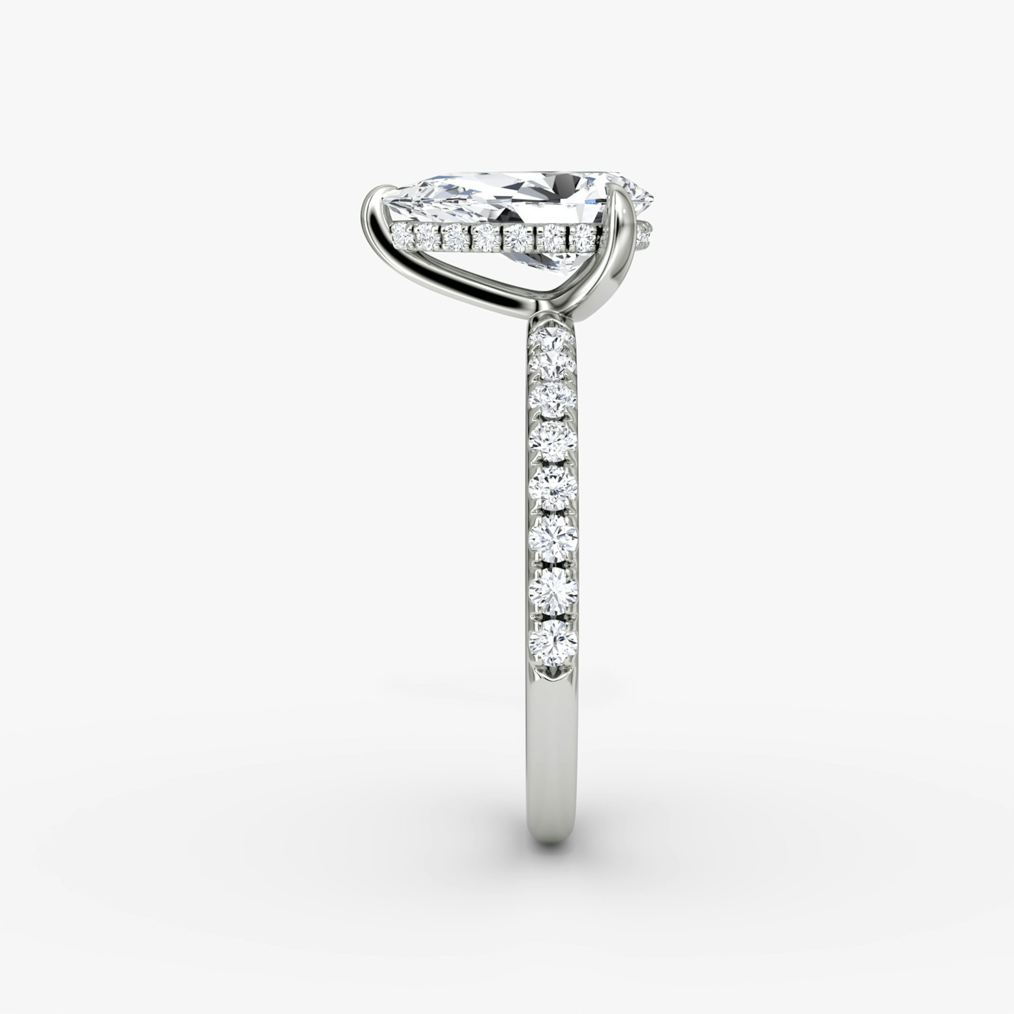 The Classic Hidden Halo | Pear | 18k | White Gold | bandAccent: Pavé | bandWidth: large | prongStyle: Plain | diamondOrientation: vertical | caratWeight: other