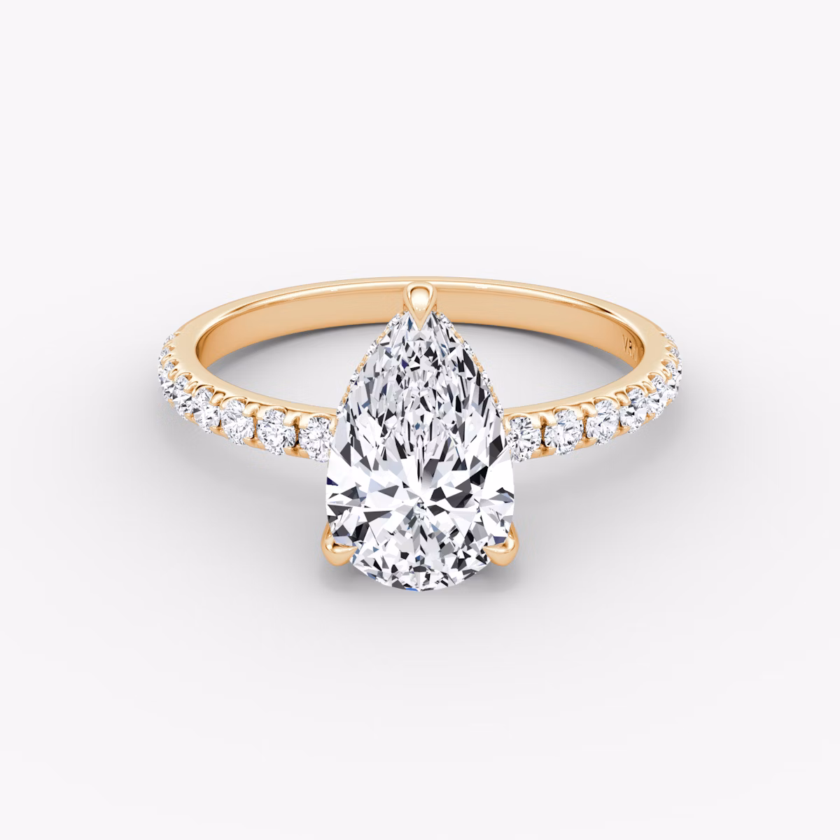 The Classic Hidden Halo | Pear | 14k | Rose Gold | bandAccent: Pavé | bandWidth: large | prongStyle: Plain | diamondOrientation: vertical | caratWeight: other