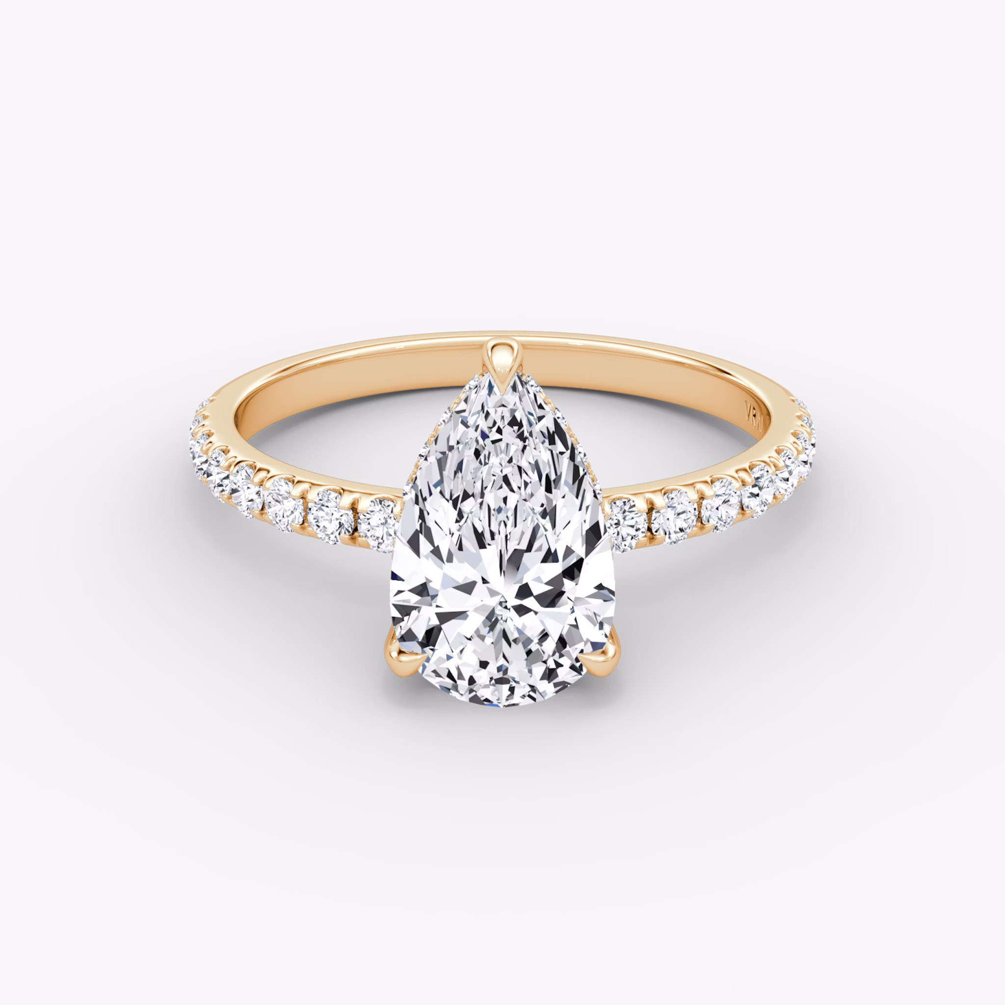 The Classic Hidden Halo | Pear | 14k | Rose Gold | bandAccent: Pavé | bandWidth: large | prongStyle: Plain | diamondOrientation: vertical | caratWeight: other
