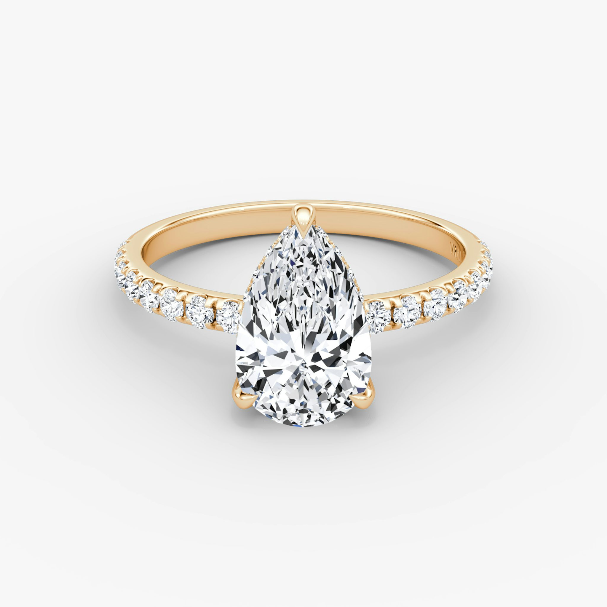 The Classic Hidden Halo | Pear | 14k | Rose Gold | bandAccent: Pavé | bandWidth: large | prongStyle: Plain | diamondOrientation: vertical | caratWeight: other