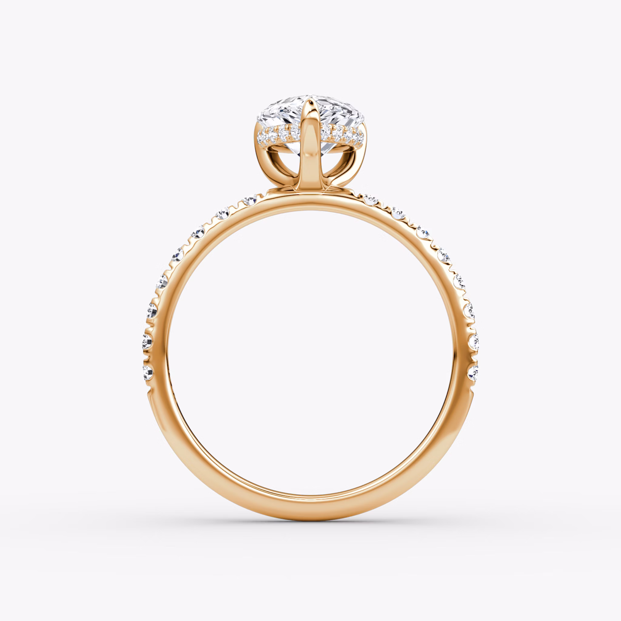 The Classic Hidden Halo | Pear | 14k | Rose Gold | bandAccent: Pavé | bandWidth: large | prongStyle: Plain | diamondOrientation: vertical | caratWeight: other