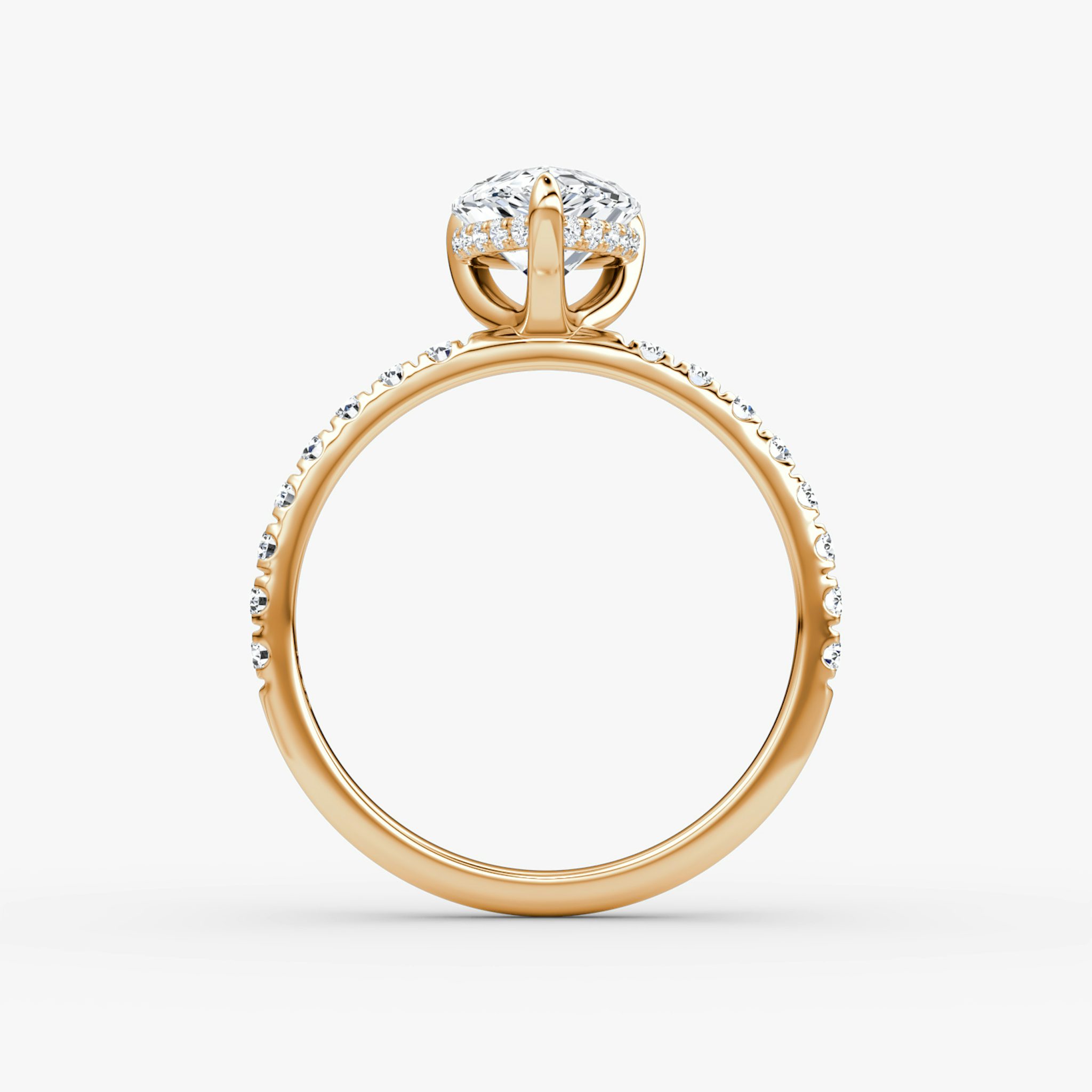 The Classic Hidden Halo | Pear | 14k | Rose Gold | bandAccent: Pavé | bandWidth: large | prongStyle: Plain | diamondOrientation: vertical | caratWeight: other