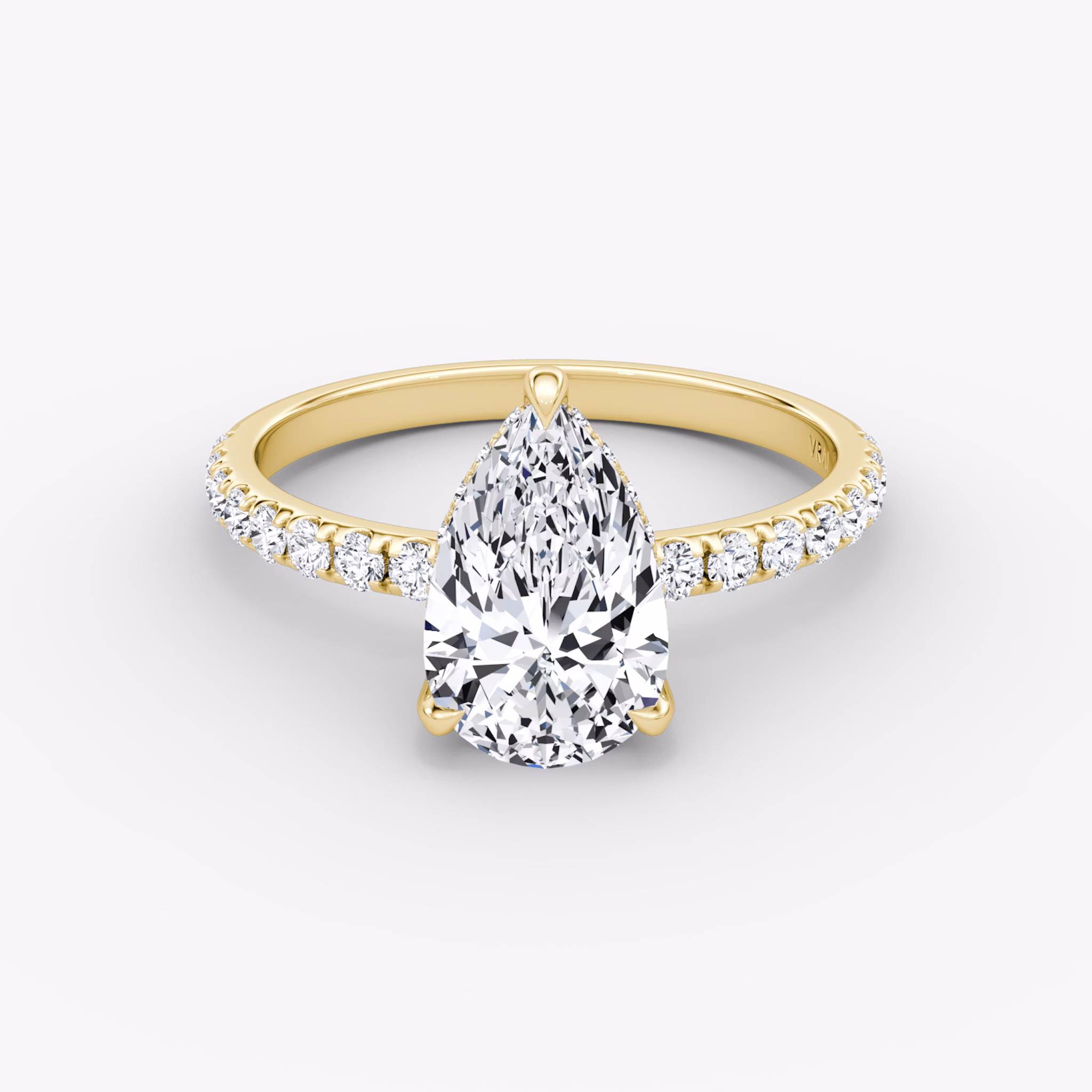 The Classic Hidden Halo | Pear | 18k | Yellow Gold | bandAccent: Pavé | bandWidth: large | prongStyle: Plain | diamondOrientation: vertical | caratWeight: other