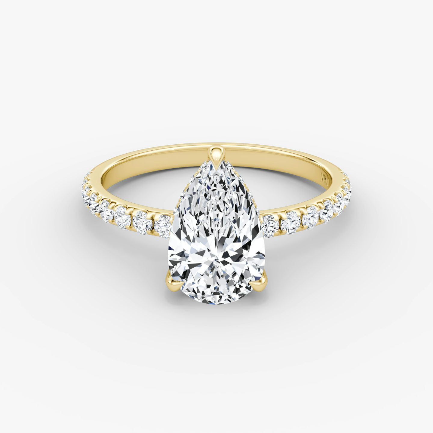 The Classic Hidden Halo | Pear | 18k | Yellow Gold | bandAccent: Pavé | bandWidth: large | prongStyle: Plain | diamondOrientation: vertical | caratWeight: other
