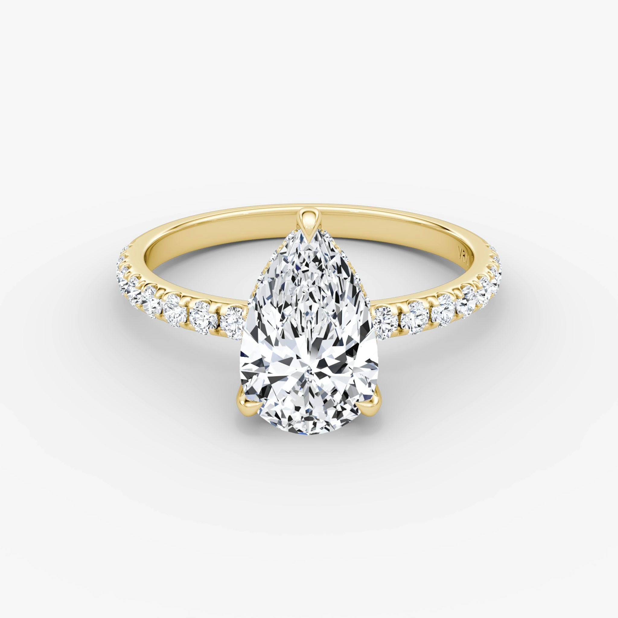 The Classic Hidden Halo | Pear | 18k | Yellow Gold | bandAccent: Pavé | bandWidth: large | prongStyle: Plain | diamondOrientation: vertical | caratWeight: other