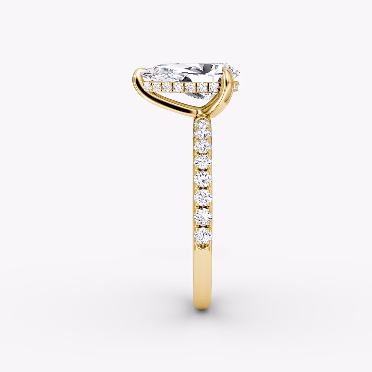 The Classic Hidden Halo | Pear | 18k | Yellow Gold | bandAccent: Pavé | bandWidth: large | prongStyle: Plain | diamondOrientation: vertical | caratWeight: other