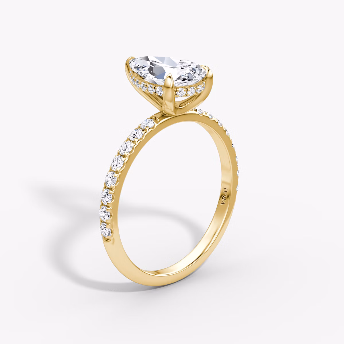 The Classic Hidden Halo | Pear | 18k | Yellow Gold | bandAccent: Pavé | bandWidth: large | prongStyle: Plain | diamondOrientation: vertical | caratWeight: other