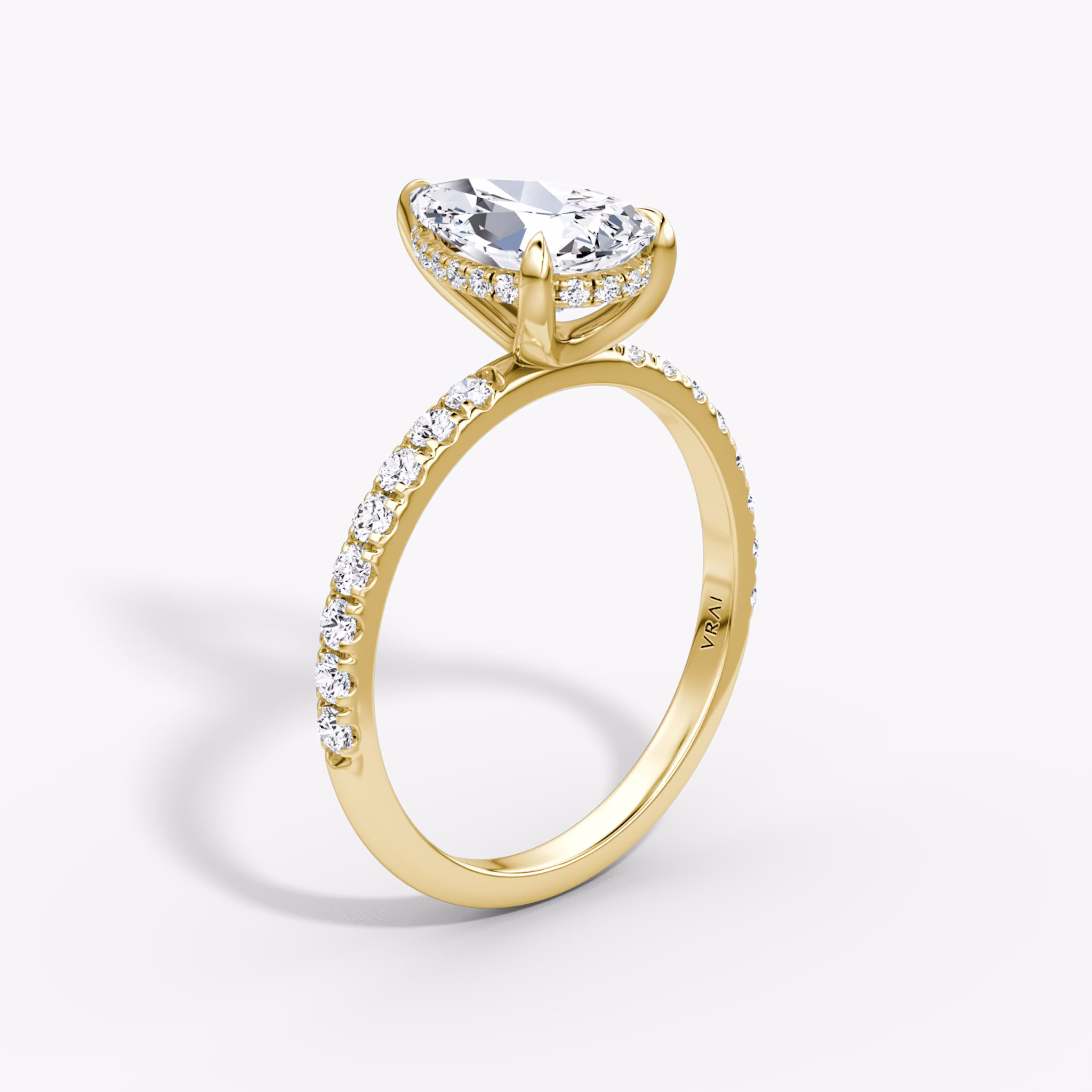 The Classic Hidden Halo | Pear | 18k | Yellow Gold | bandAccent: Pavé | bandWidth: large | prongStyle: Plain | diamondOrientation: vertical | caratWeight: other