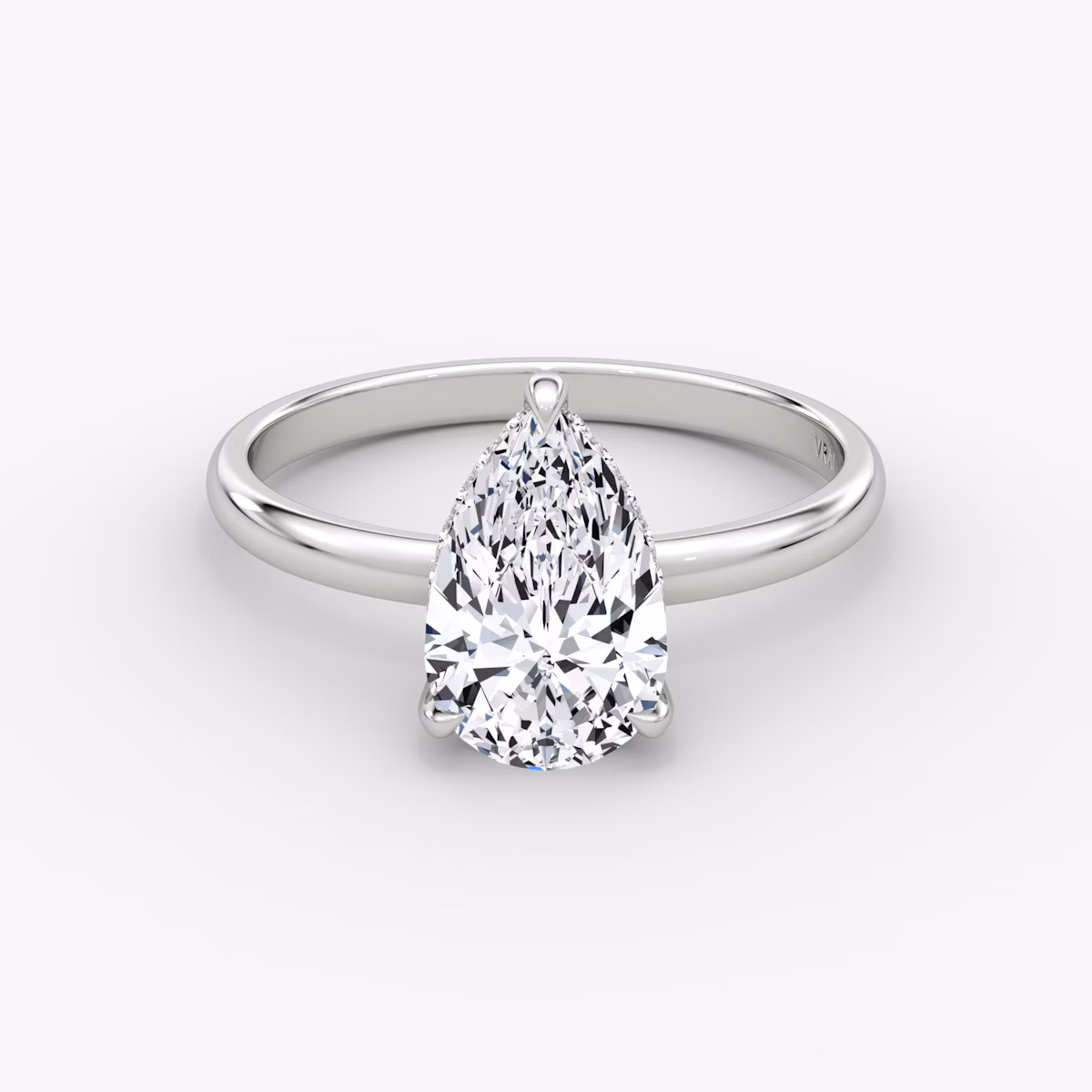 The Classic Hidden Halo | Pear | 18k | White Gold | bandAccent: Plain | bandWidth: large | prongStyle: Plain | diamondOrientation: vertical | caratWeight: other