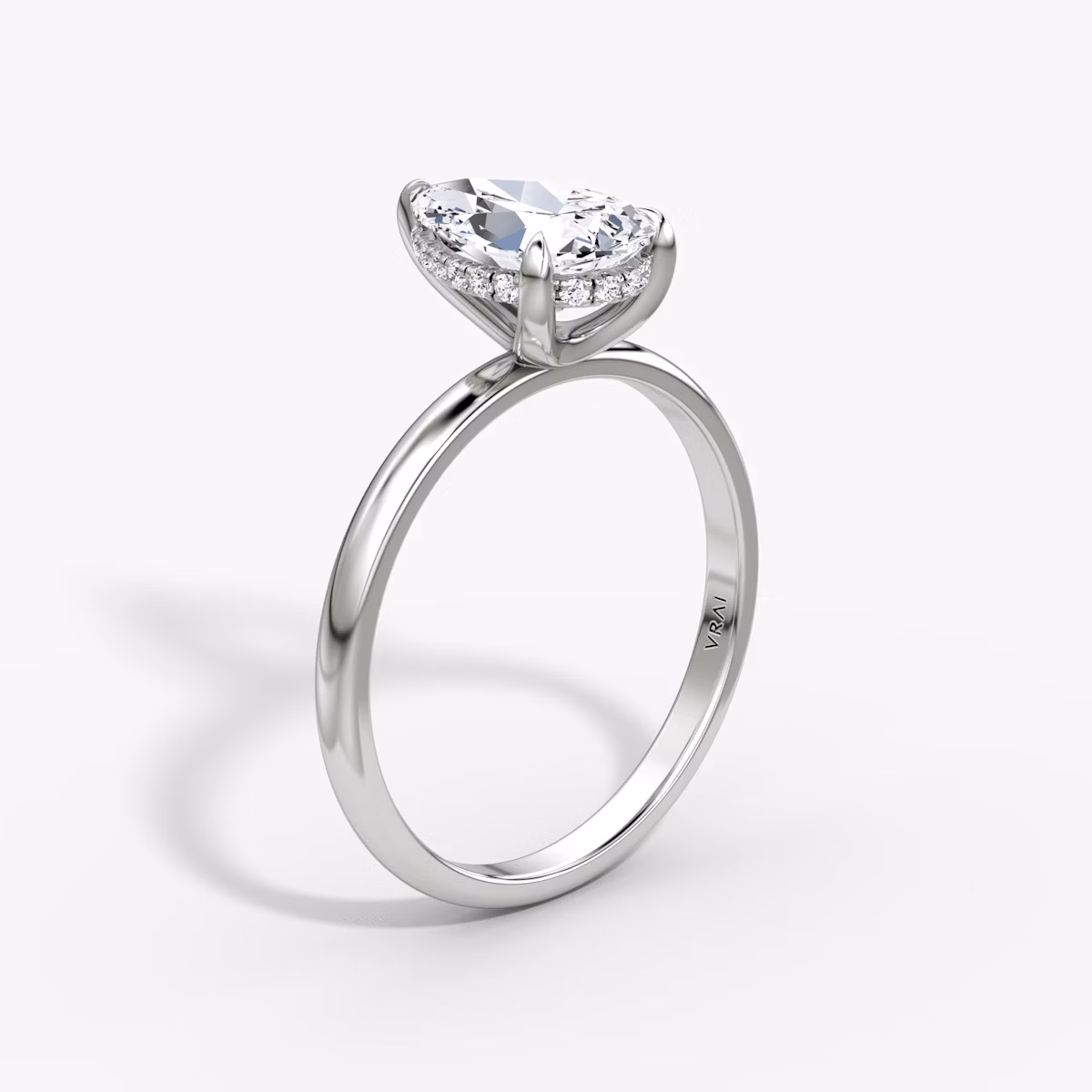 The Classic Hidden Halo | Pear | 18k | White Gold | bandAccent: Plain | bandWidth: large | prongStyle: Plain | diamondOrientation: vertical | caratWeight: other