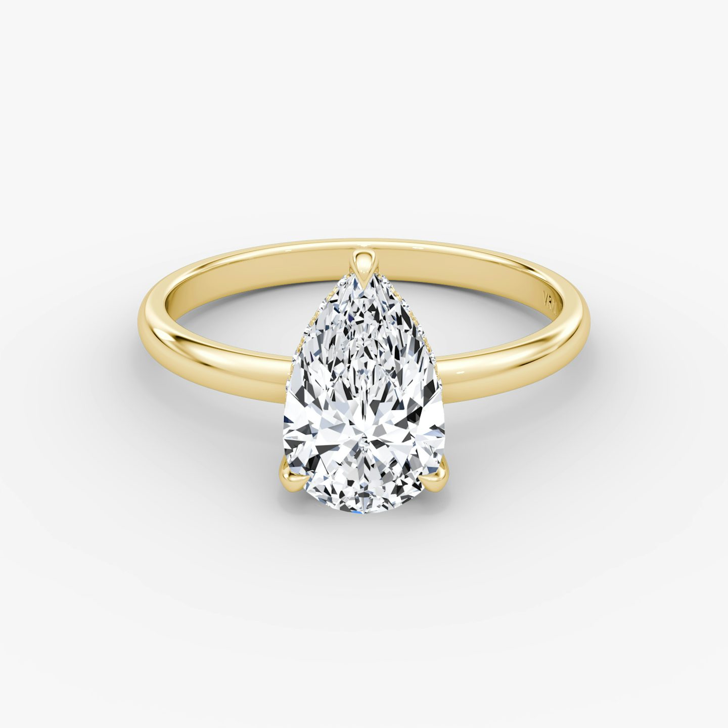 The Classic Hidden Halo | Pear | 18k | Yellow Gold | bandAccent: Plain | bandWidth: large | prongStyle: Plain | diamondOrientation: vertical | caratWeight: other