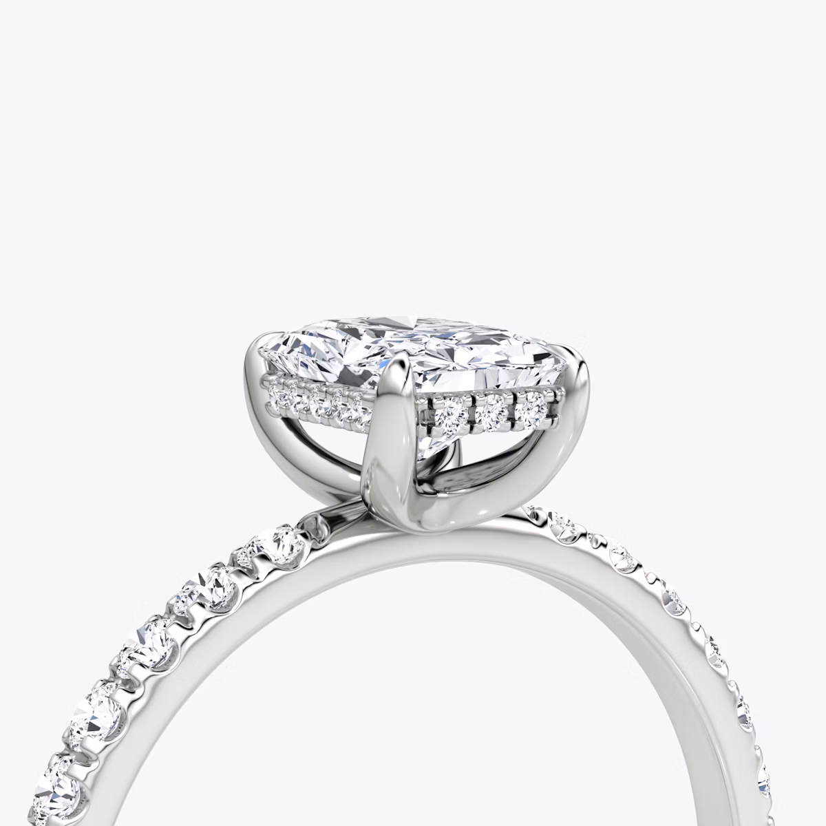 The Classic Hidden Halo | Radiant | Platinum | bandAccent: Pavé | bandWidth: large | prongStyle: Plain | diamondOrientation: vertical | caratWeight: other
