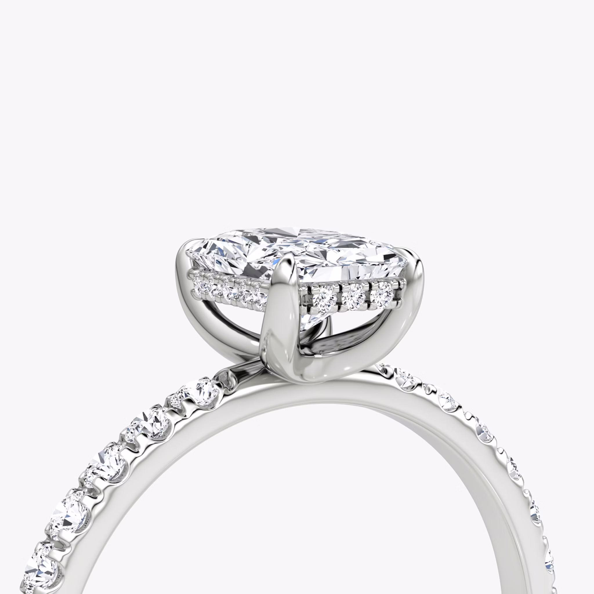 The Classic Hidden Halo | Radiant | 18k | White Gold | bandAccent: Pavé | bandWidth: large | prongStyle: Plain | diamondOrientation: vertical | caratWeight: other