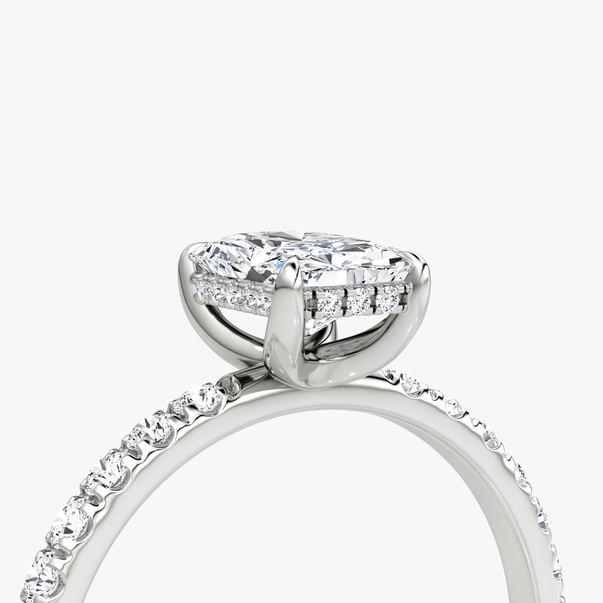 The Classic Hidden Halo | Radiant | 18k | White Gold | bandAccent: Pavé | bandWidth: large | prongStyle: Plain | diamondOrientation: vertical | caratWeight: other