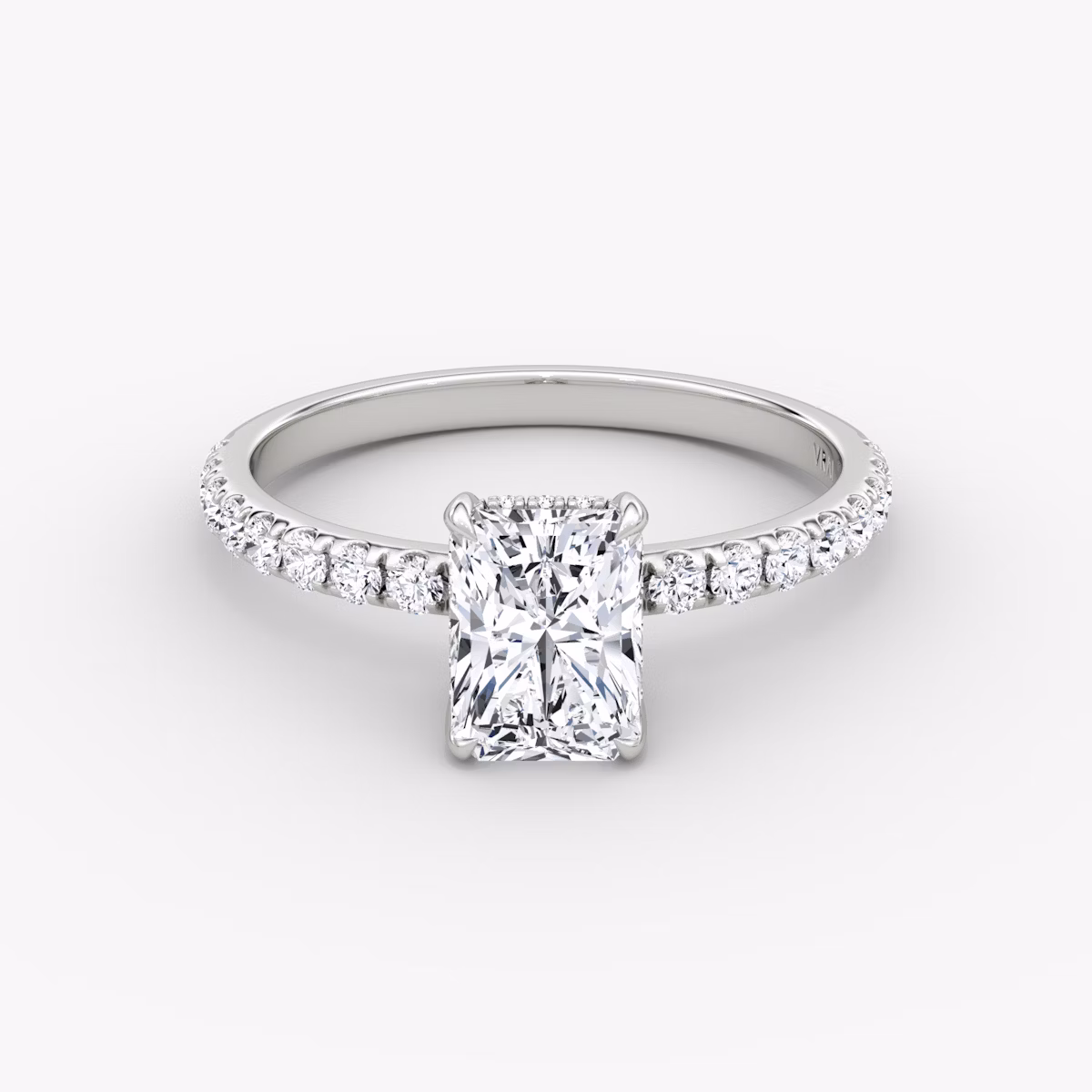 The Classic Hidden Halo | Radiant | Platinum | bandAccent: Pavé | bandWidth: large | prongStyle: Plain | diamondOrientation: vertical | caratWeight: other