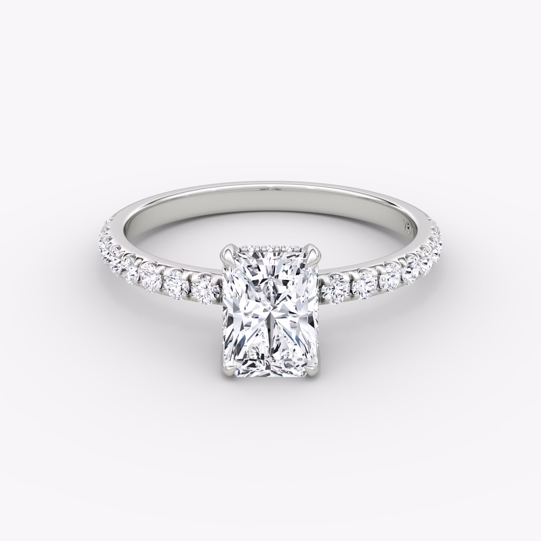 The Classic Hidden Halo | Radiant | 18k | White Gold | bandAccent: Pavé | bandWidth: large | prongStyle: Plain | diamondOrientation: vertical | caratWeight: other