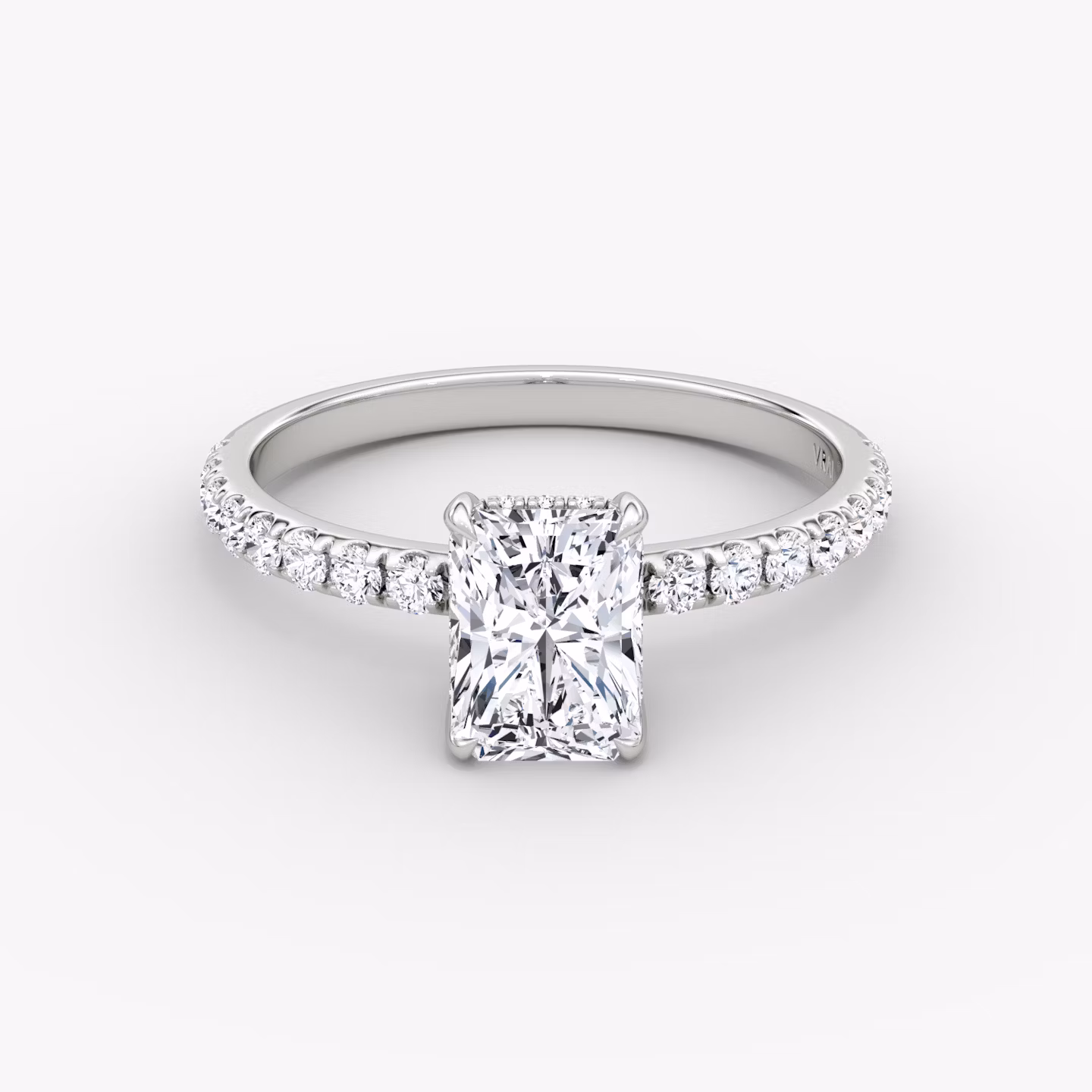 The Classic Hidden Halo | Radiant | Platinum | bandAccent: Pavé | bandWidth: large | prongStyle: Plain | diamondOrientation: vertical | caratWeight: other