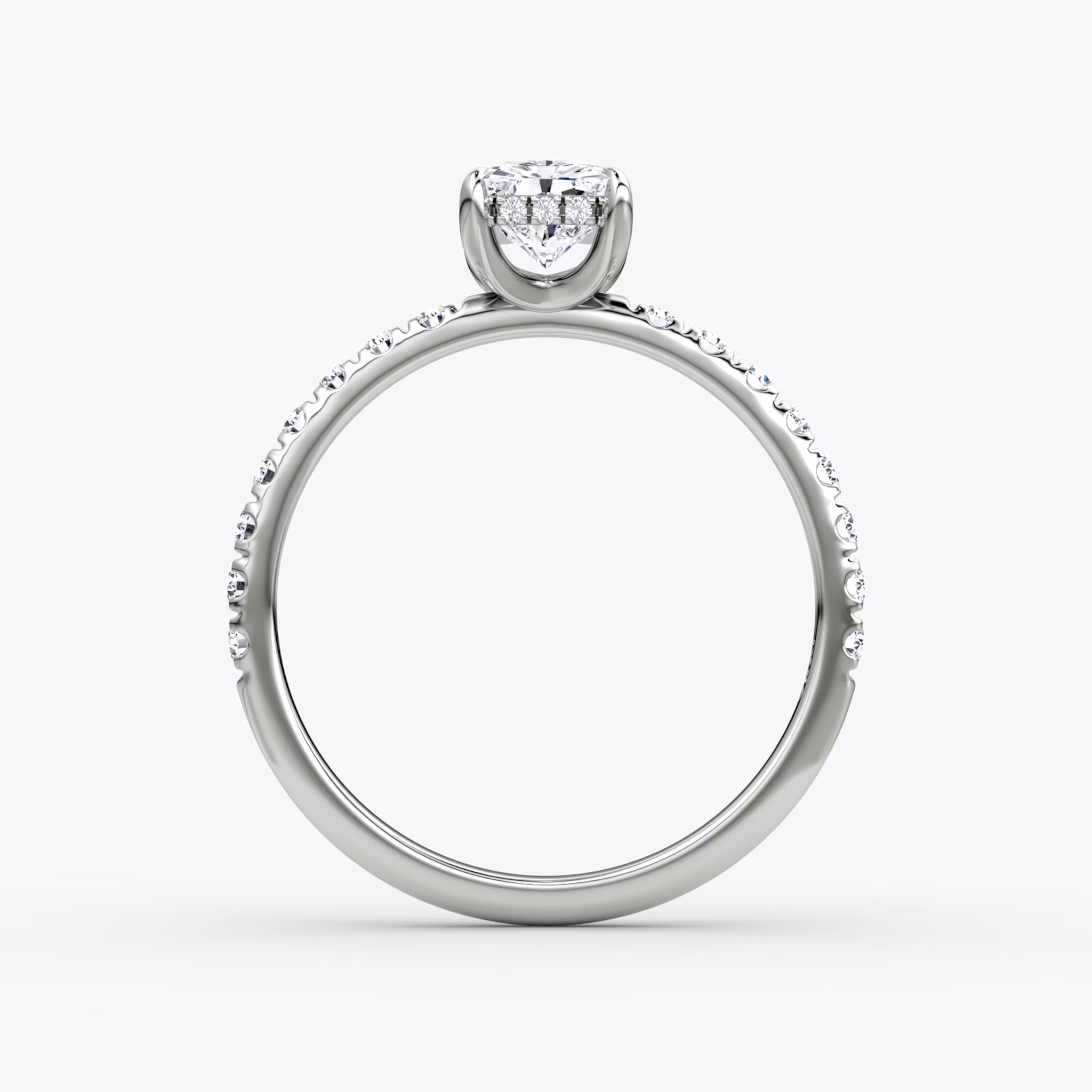 The Classic Hidden Halo | Radiant | 18k | White Gold | bandAccent: Pavé | bandWidth: large | prongStyle: Plain | diamondOrientation: vertical | caratWeight: other