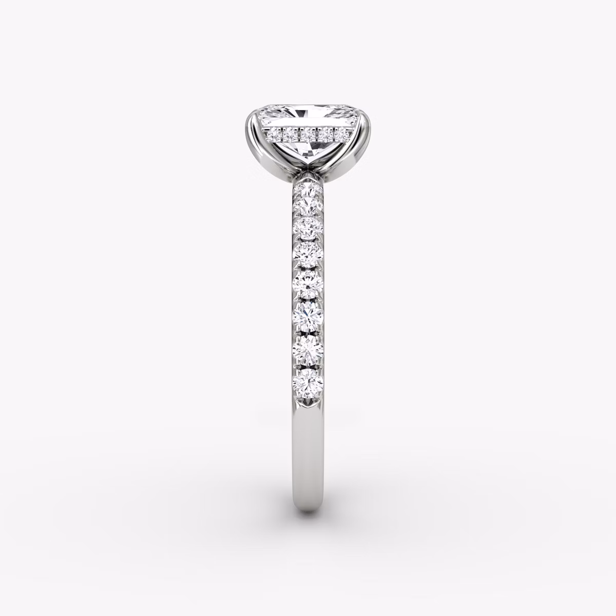 The Classic Hidden Halo | Radiant | Platinum | bandAccent: Pavé | bandWidth: large | prongStyle: Plain | diamondOrientation: vertical | caratWeight: other