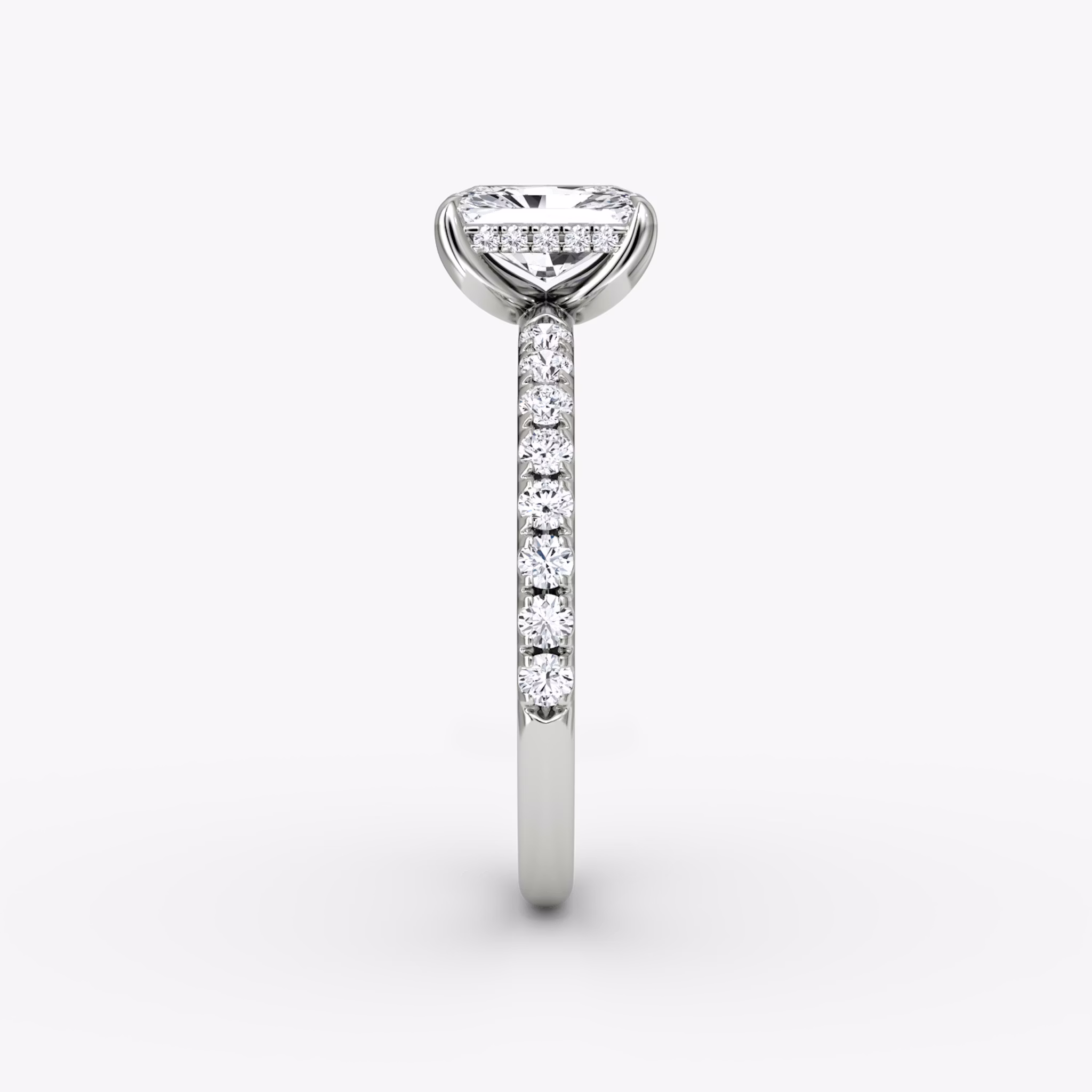 The Classic Hidden Halo | Radiant | 18k | White Gold | bandAccent: Pavé | bandWidth: large | prongStyle: Plain | diamondOrientation: vertical | caratWeight: other