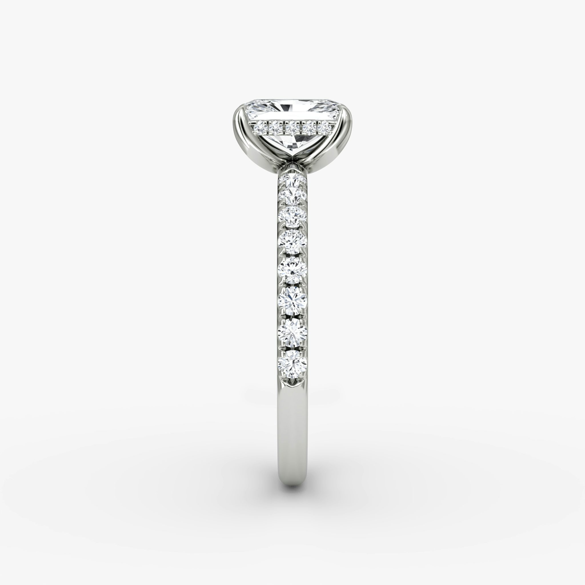 The Classic Hidden Halo | Radiant | 18k | White Gold | bandAccent: Pavé | bandWidth: large | prongStyle: Plain | diamondOrientation: vertical | caratWeight: other
