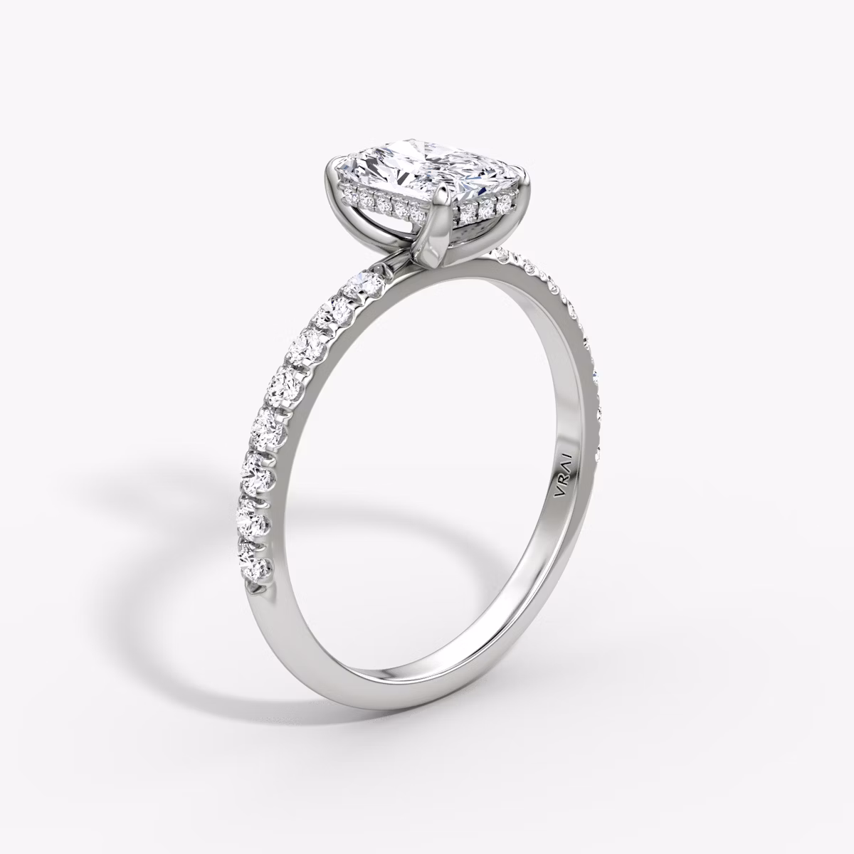 The Classic Hidden Halo | Radiant | Platinum | bandAccent: Pavé | bandWidth: large | prongStyle: Plain | diamondOrientation: vertical | caratWeight: other