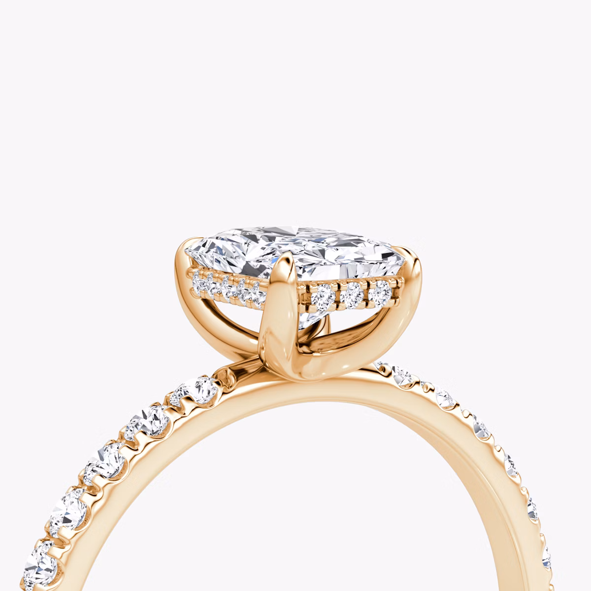 The Classic Hidden Halo | Radiant | 14k | Rose Gold | bandAccent: Pavé | bandWidth: large | prongStyle: Plain | diamondOrientation: vertical | caratWeight: other