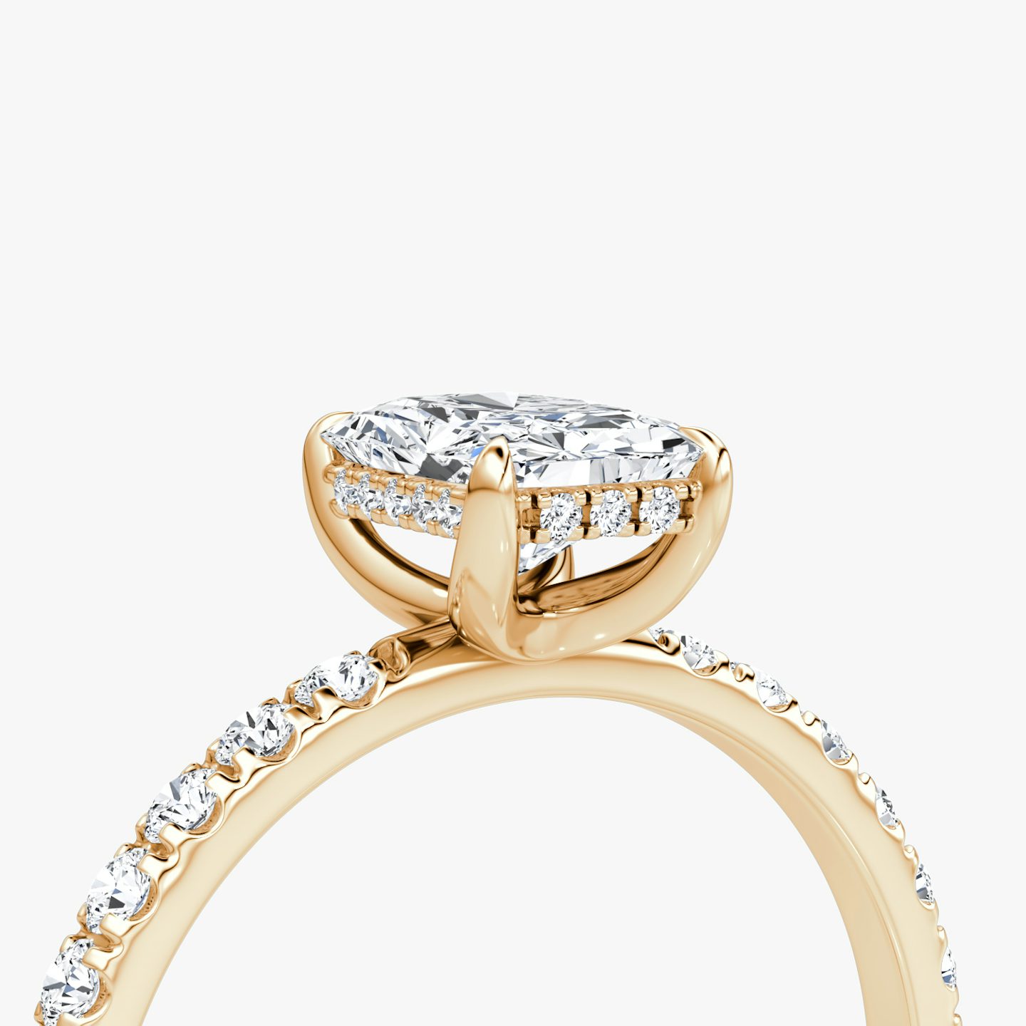 The Classic Hidden Halo | Radiant | 14k | Rose Gold | bandAccent: Pavé | bandWidth: large | prongStyle: Plain | diamondOrientation: vertical | caratWeight: other