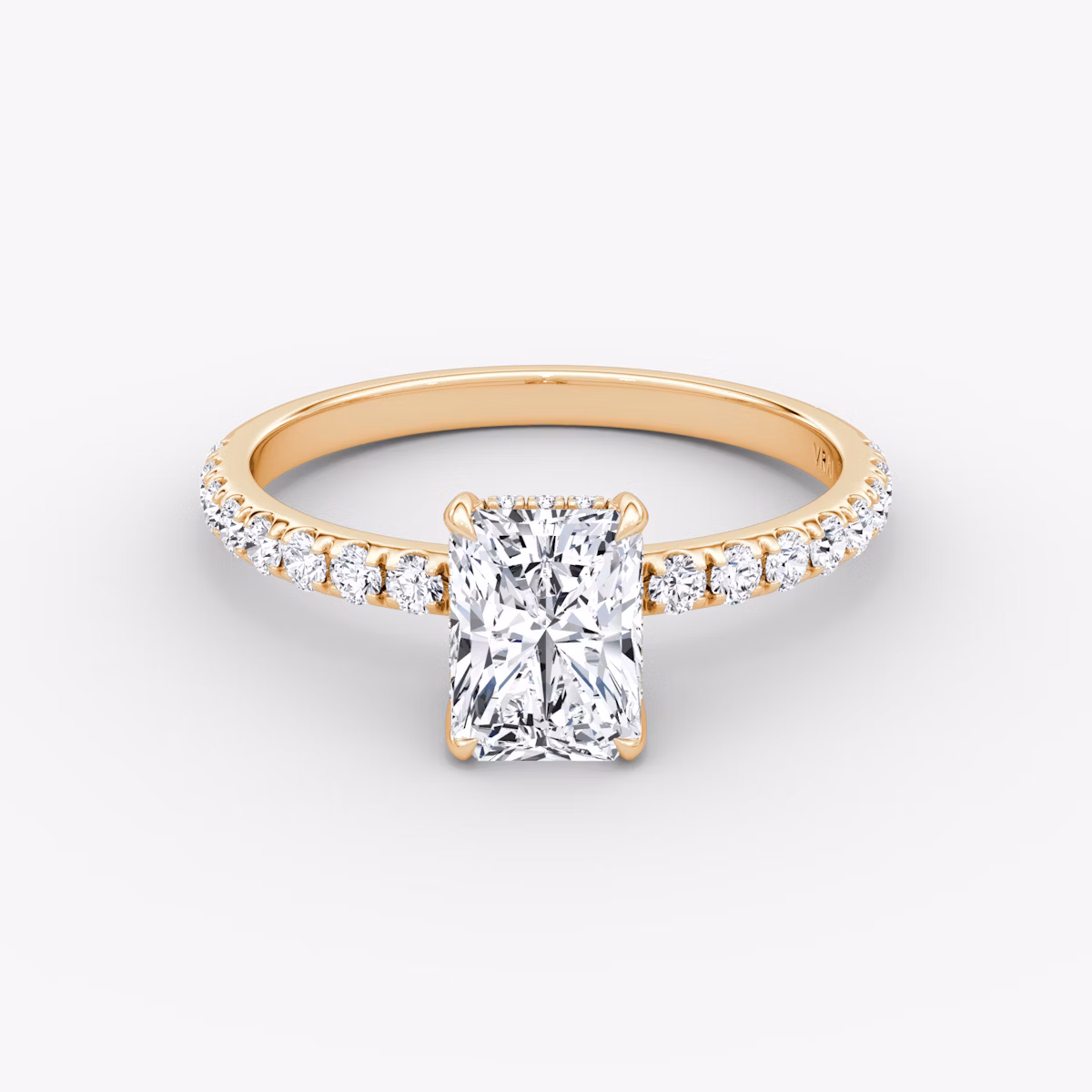 The Classic Hidden Halo | Radiant | 14k | Rose Gold | bandAccent: Pavé | bandWidth: large | prongStyle: Plain | diamondOrientation: vertical | caratWeight: other