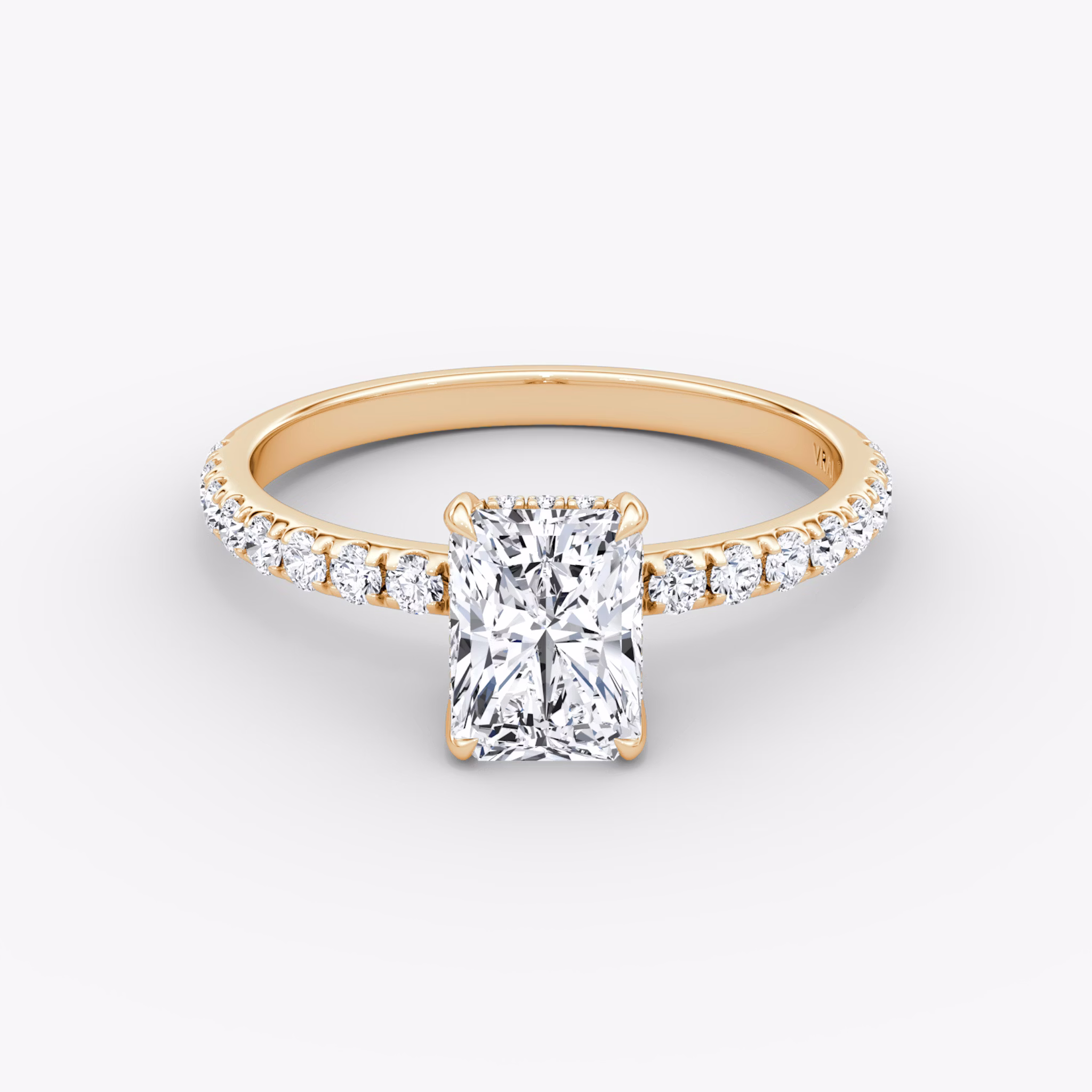 The Classic Hidden Halo | Radiant | 14k | Rose Gold | bandAccent: Pavé | bandWidth: large | prongStyle: Plain | diamondOrientation: vertical | caratWeight: other