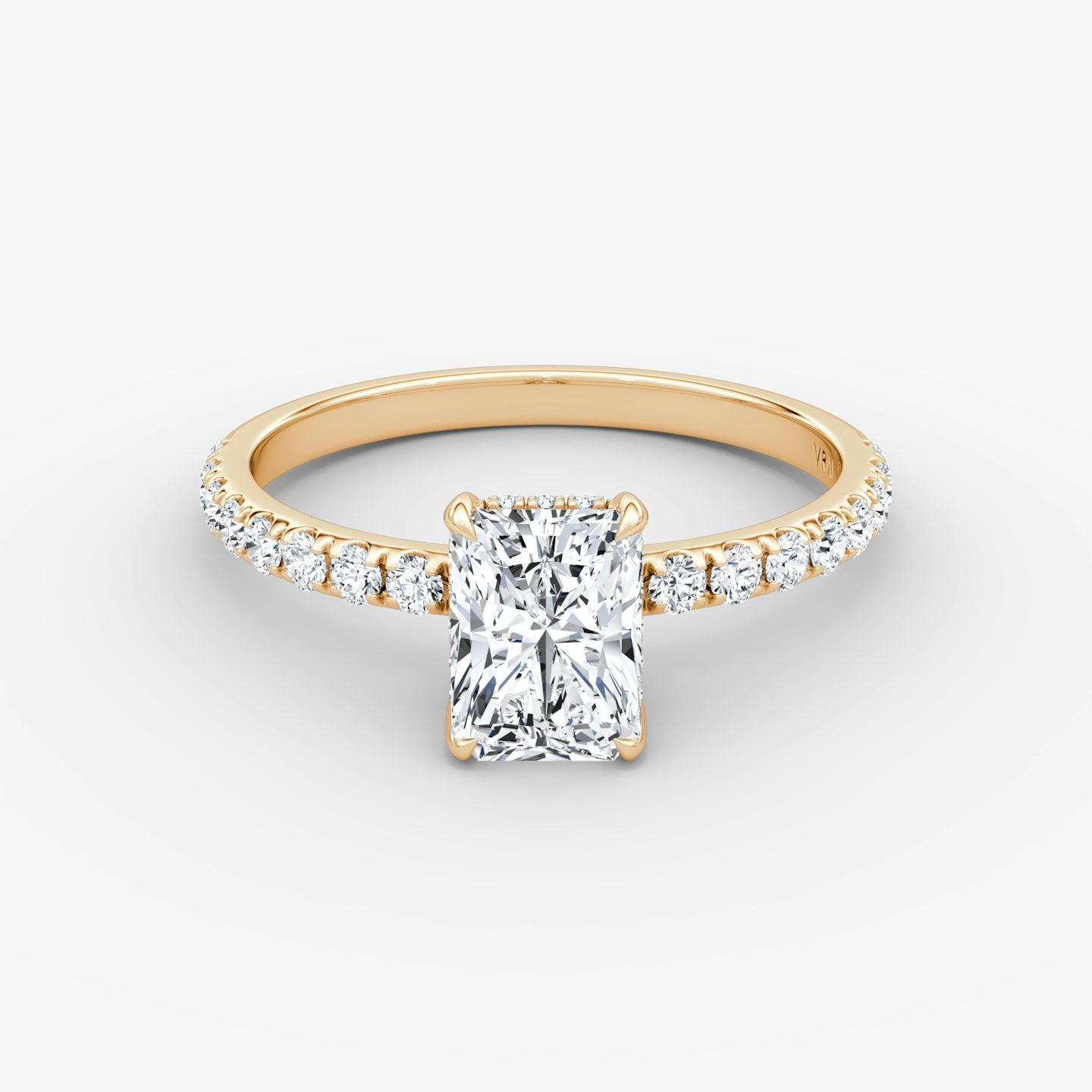 The Classic Hidden Halo | Radiant | 14k | Rose Gold | bandAccent: Pavé | bandWidth: large | prongStyle: Plain | diamondOrientation: vertical | caratWeight: other