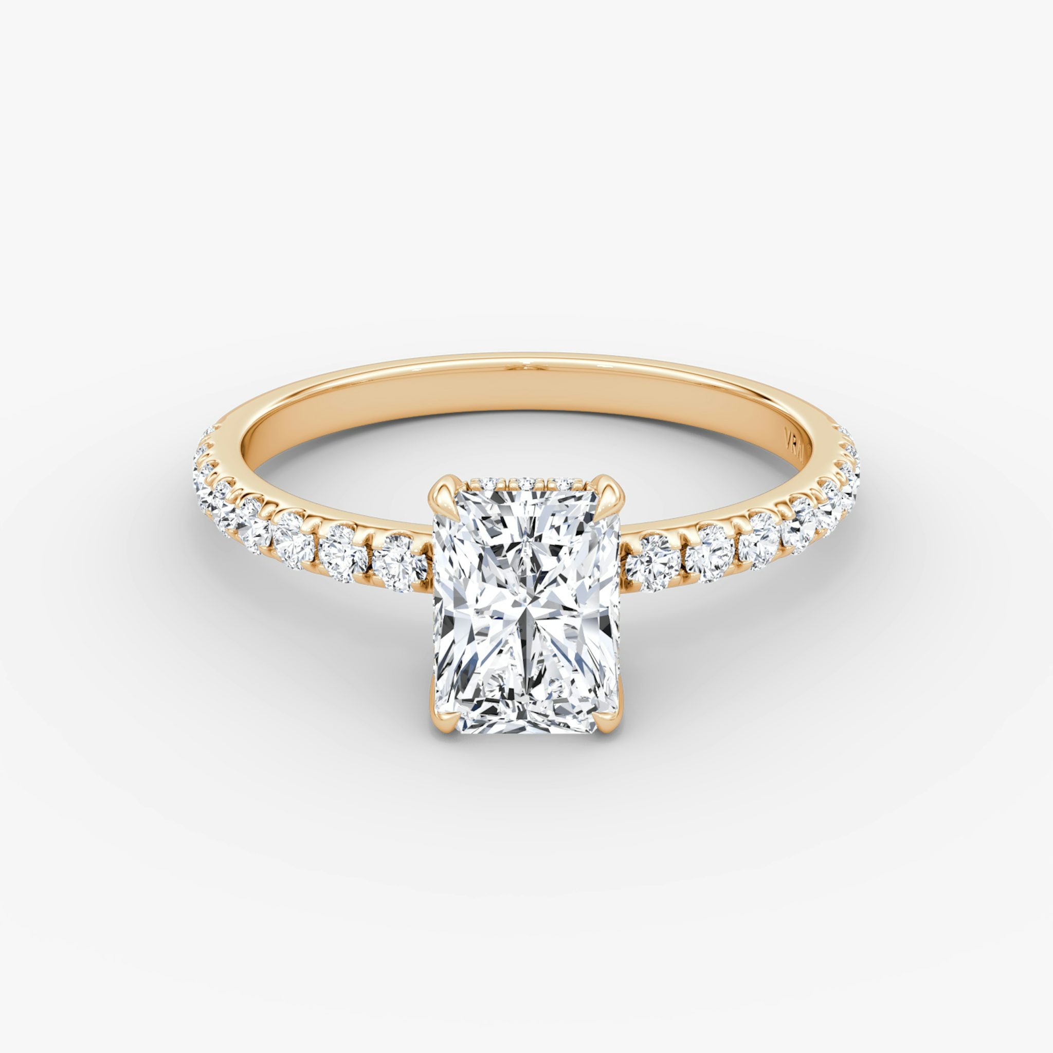 The Classic Hidden Halo | Radiant | 14k | Rose Gold | bandAccent: Pavé | bandWidth: large | prongStyle: Plain | diamondOrientation: vertical | caratWeight: other