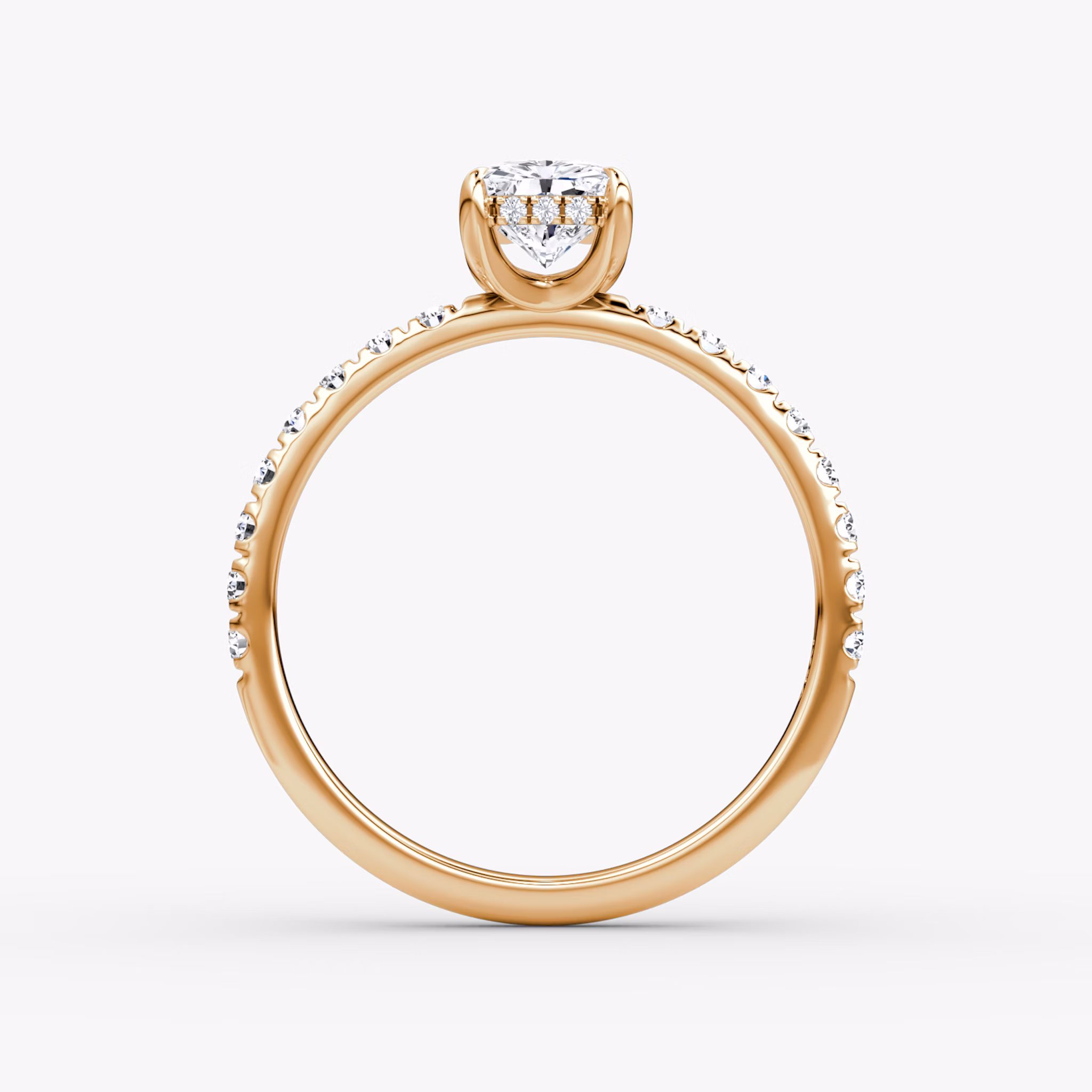 The Classic Hidden Halo | Radiant | 14k | Rose Gold | bandAccent: Pavé | bandWidth: large | prongStyle: Plain | diamondOrientation: vertical | caratWeight: other