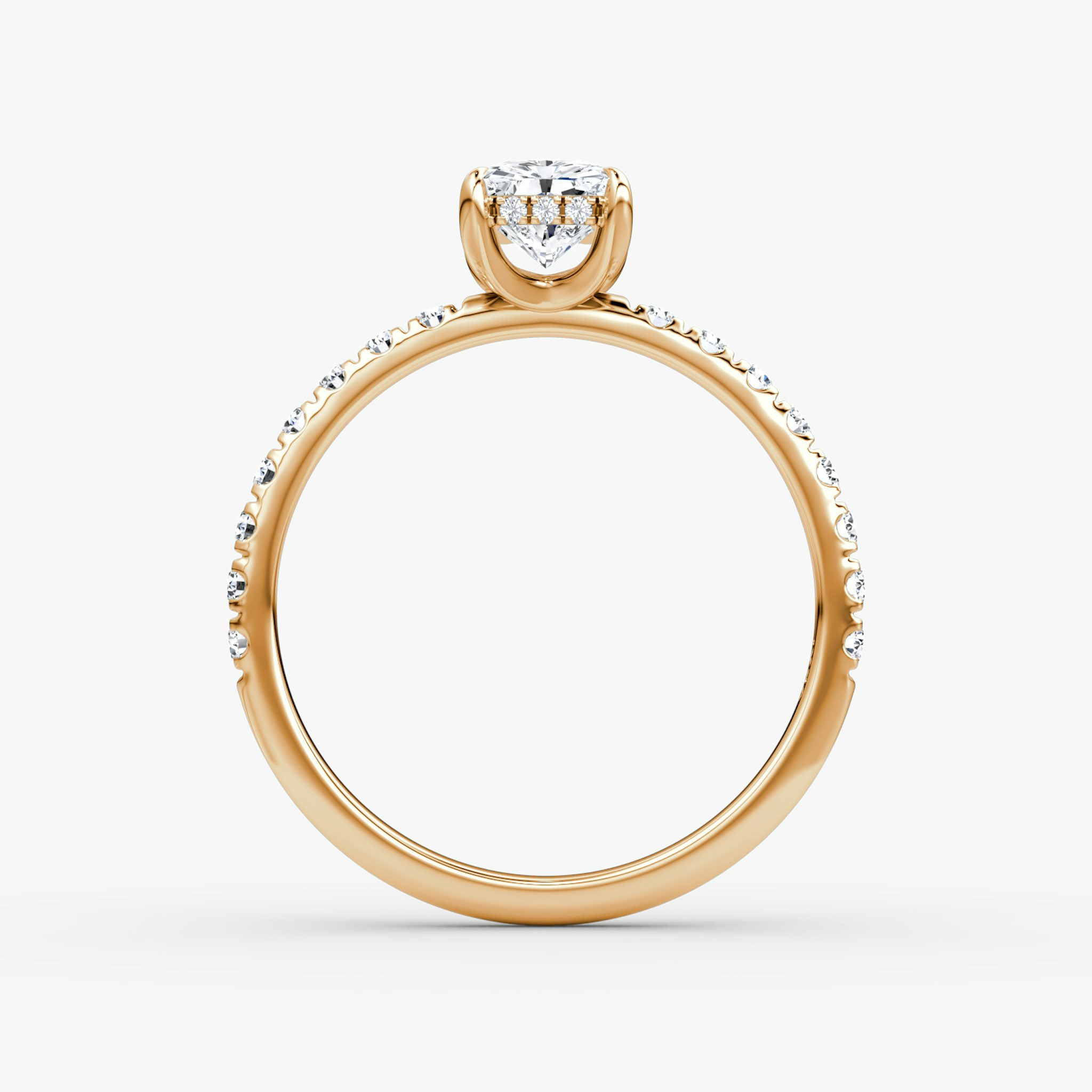 The Classic Hidden Halo | Radiant | 14k | Rose Gold | bandAccent: Pavé | bandWidth: large | prongStyle: Plain | diamondOrientation: vertical | caratWeight: other