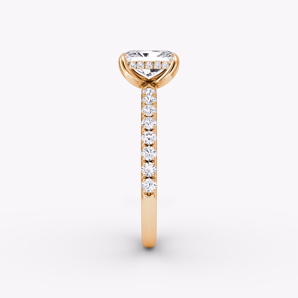 The Classic Hidden Halo | Radiant | 14k | Rose Gold | bandAccent: Pavé | bandWidth: large | prongStyle: Plain | diamondOrientation: vertical | caratWeight: other