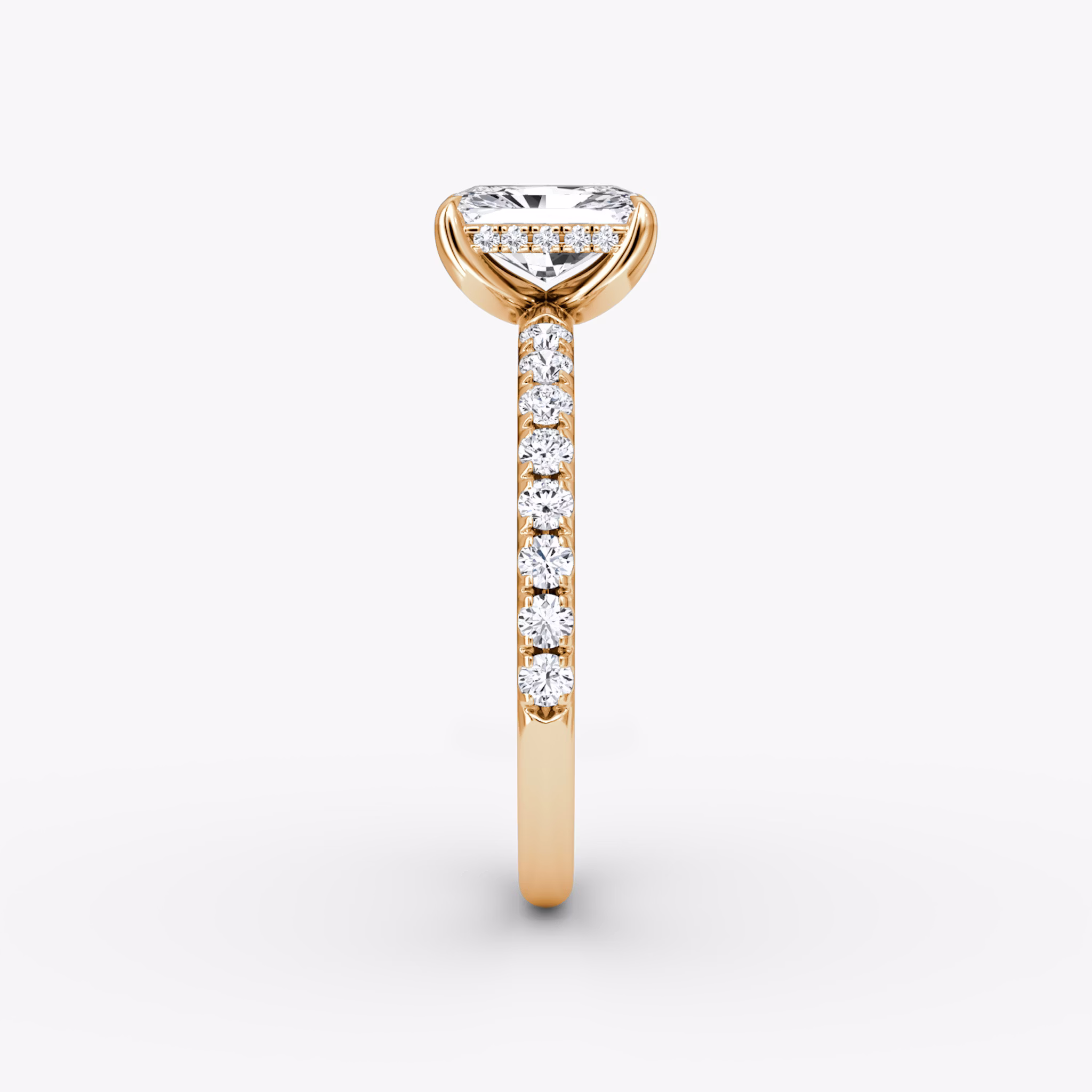 The Classic Hidden Halo | Radiant | 14k | Rose Gold | bandAccent: Pavé | bandWidth: large | prongStyle: Plain | diamondOrientation: vertical | caratWeight: other
