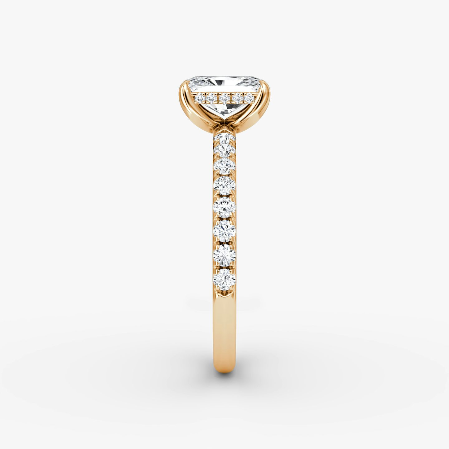 The Classic Hidden Halo | Radiant | 14k | Rose Gold | bandAccent: Pavé | bandWidth: large | prongStyle: Plain | diamondOrientation: vertical | caratWeight: other
