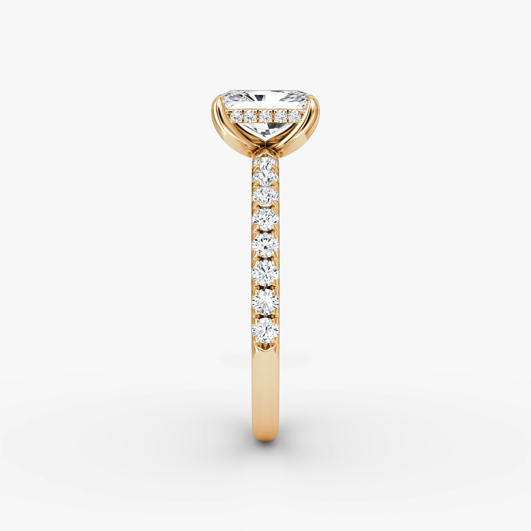 The Classic Hidden Halo | Radiant | 14k | Rose Gold | bandAccent: Pavé | bandWidth: large | prongStyle: Plain | diamondOrientation: vertical | caratWeight: other