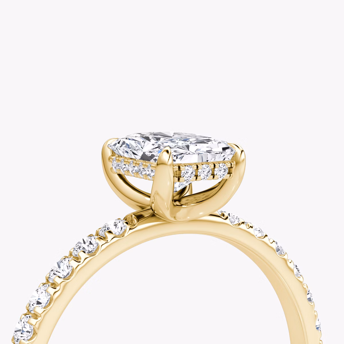 The Classic Hidden Halo | Radiant | 18k | Yellow Gold | bandAccent: Pavé | bandWidth: large | prongStyle: Plain | diamondOrientation: vertical | caratWeight: other