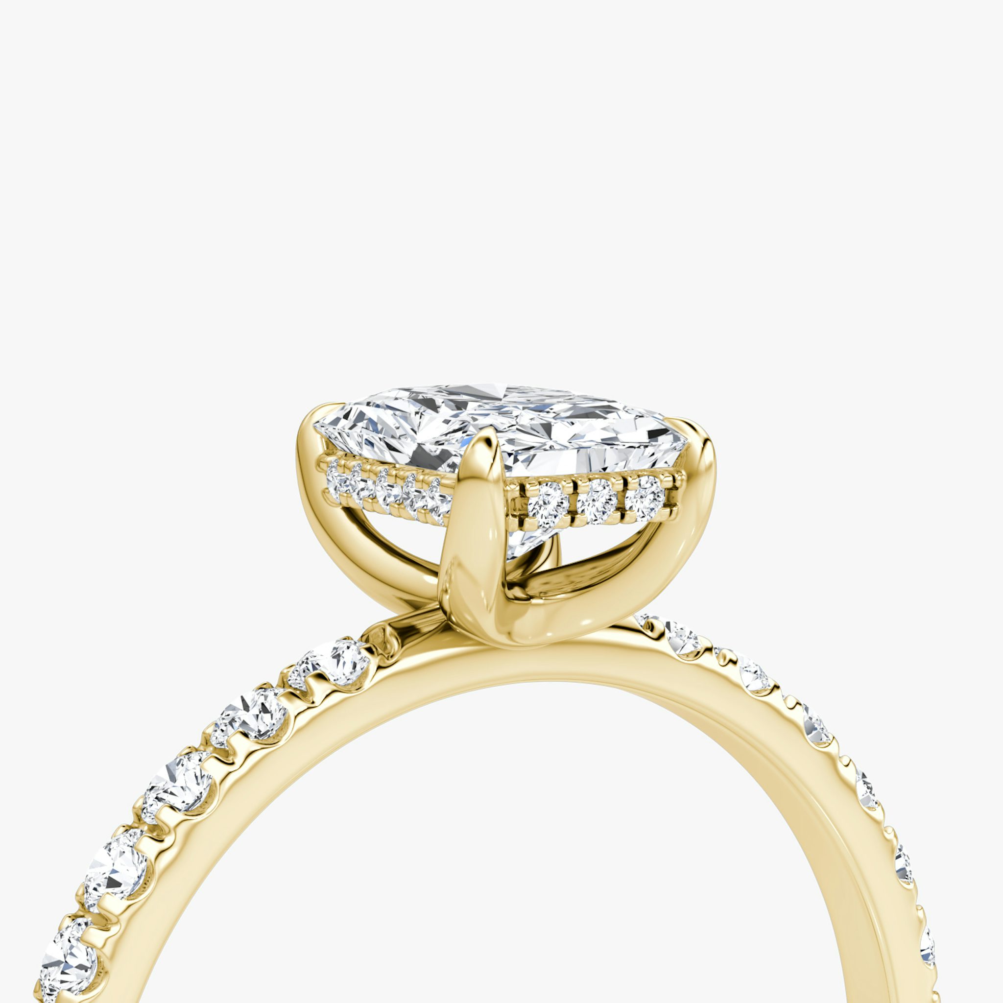 The Classic Hidden Halo | Radiant | 18k | Yellow Gold | bandAccent: Pavé | bandWidth: large | prongStyle: Plain | diamondOrientation: vertical | caratWeight: other