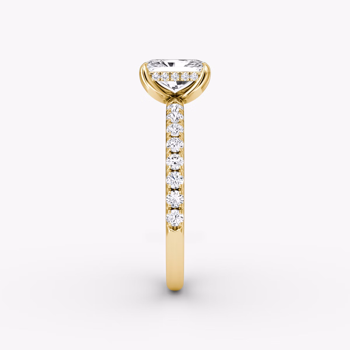 The Classic Hidden Halo | Radiant | 18k | Yellow Gold | bandAccent: Pavé | bandWidth: large | prongStyle: Plain | diamondOrientation: vertical | caratWeight: other