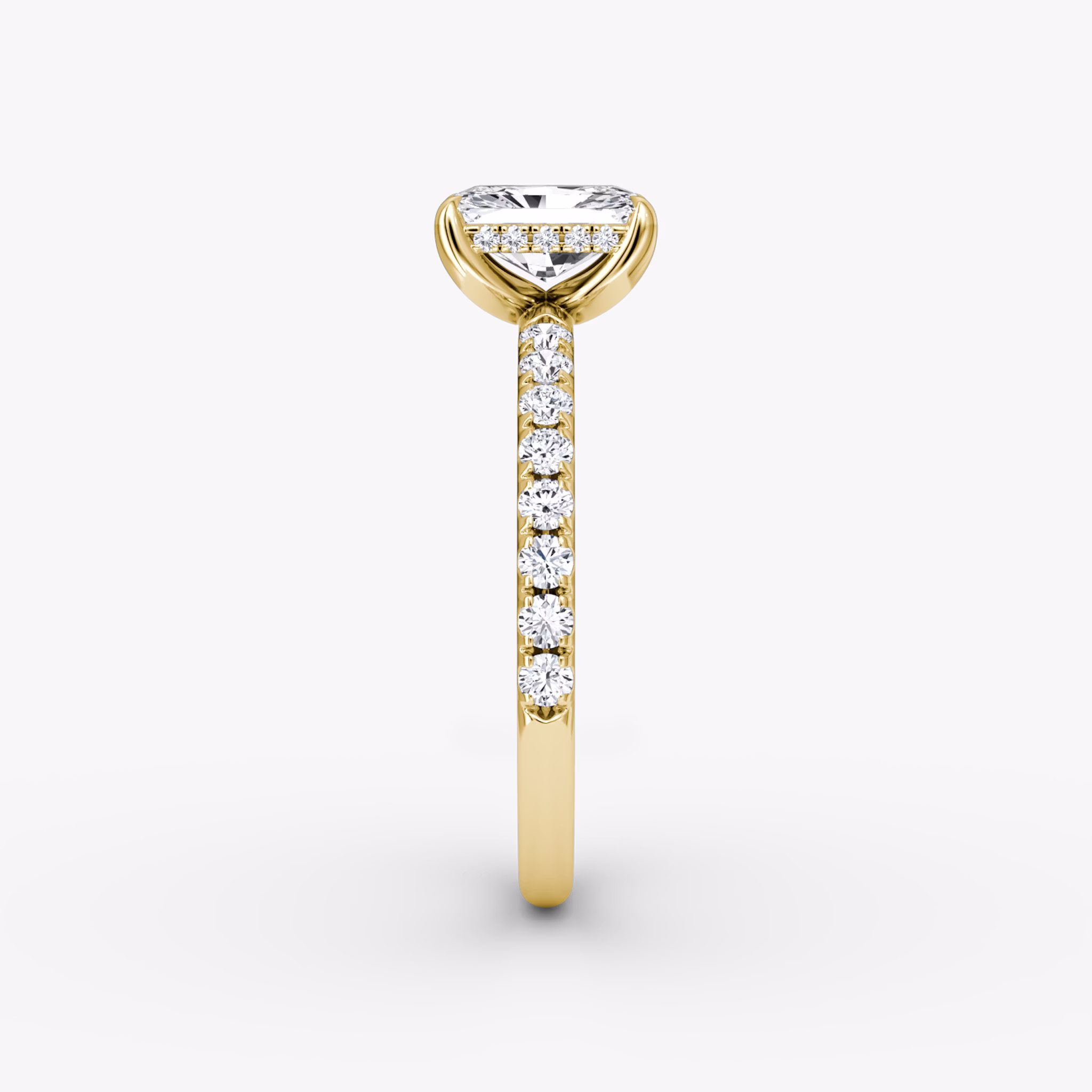 The Classic Hidden Halo | Radiant | 18k | Yellow Gold | bandAccent: Pavé | bandWidth: large | prongStyle: Plain | diamondOrientation: vertical | caratWeight: other