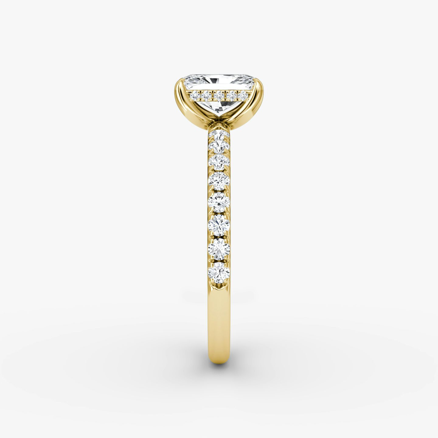 The Classic Hidden Halo | Radiant | 18k | Yellow Gold | bandAccent: Pavé | bandWidth: large | prongStyle: Plain | diamondOrientation: vertical | caratWeight: other