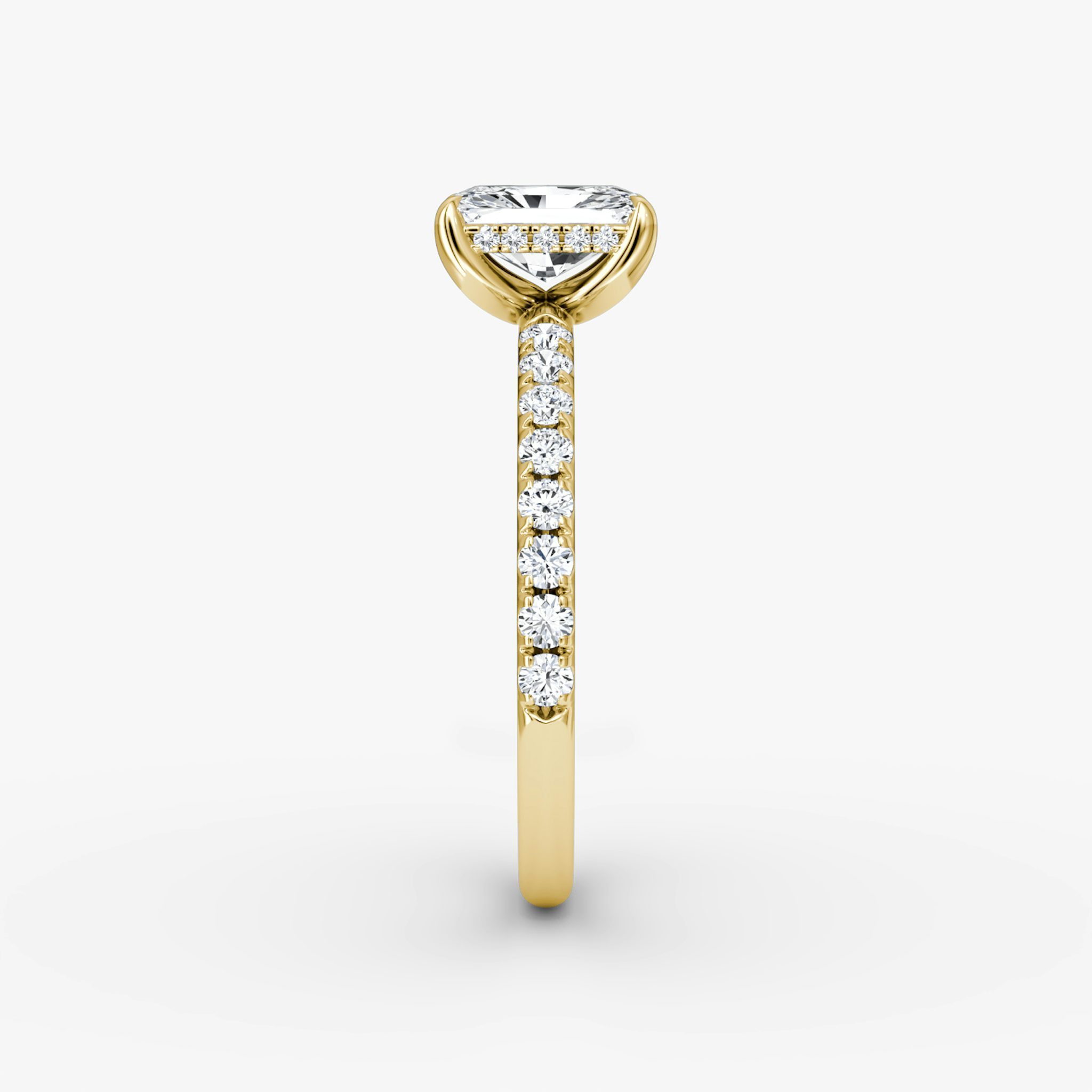 The Classic Hidden Halo | Radiant | 18k | Yellow Gold | bandAccent: Pavé | bandWidth: large | prongStyle: Plain | diamondOrientation: vertical | caratWeight: other